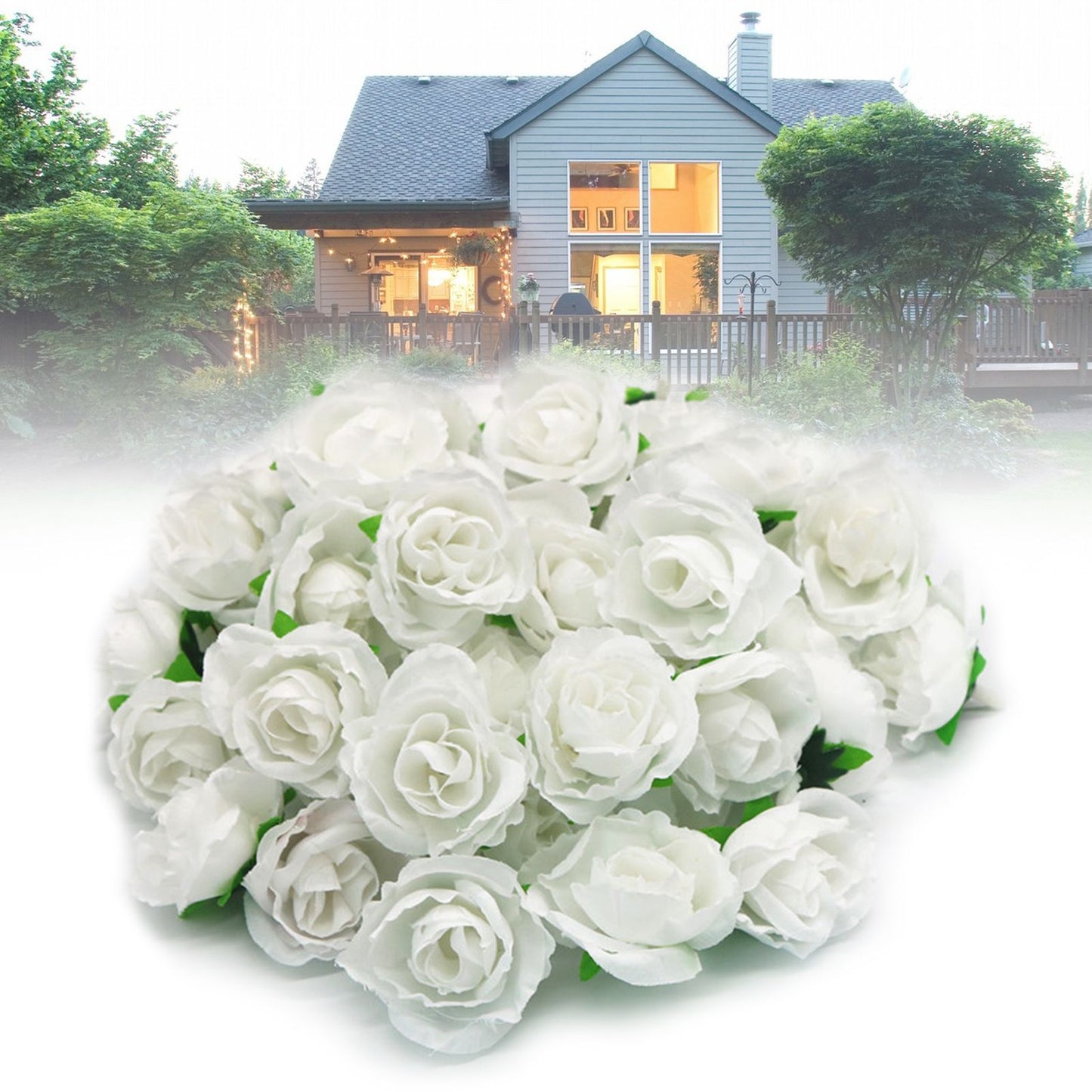 50PCS Simulation Rose Head Decorative Reusable Silk Fake Rose Flower for Wedding Party White