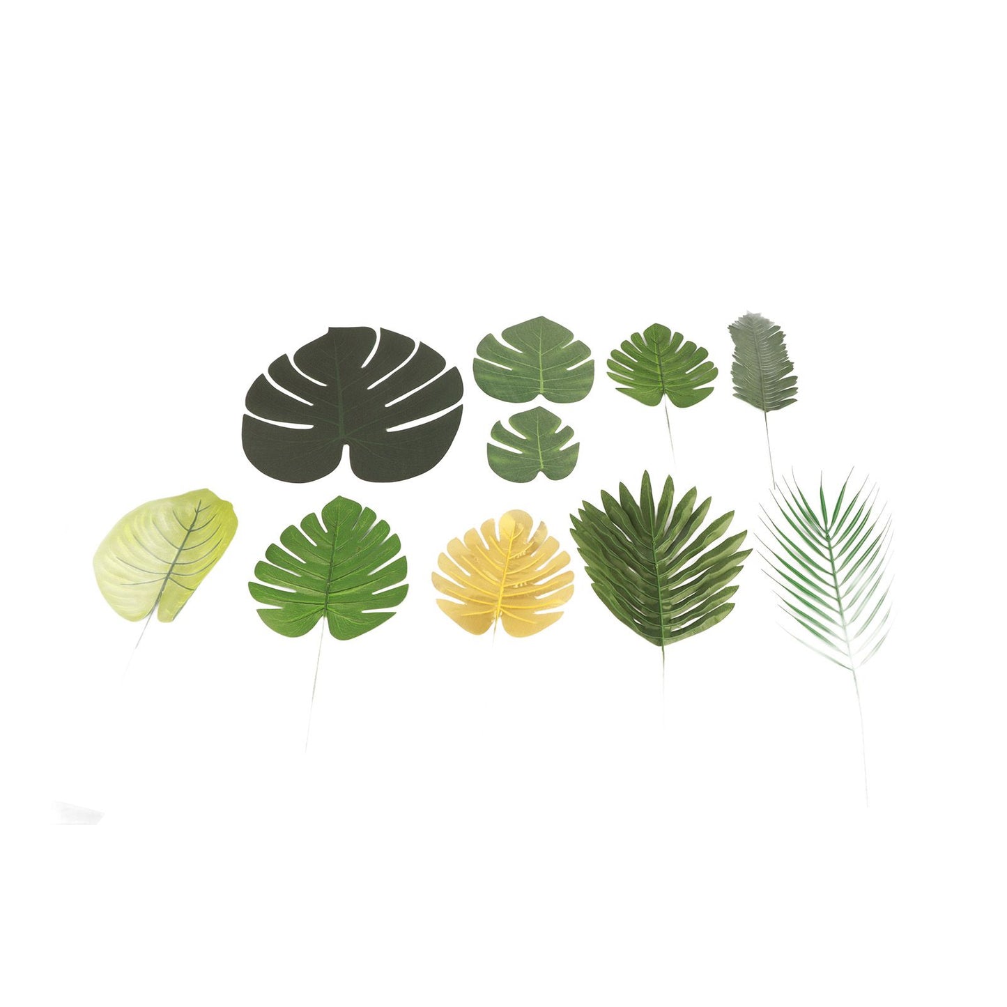 70pcs Simulated Palm Leaves Decorative Practical 10 Kinds Fake Faux Jungle Leaf Set for Home