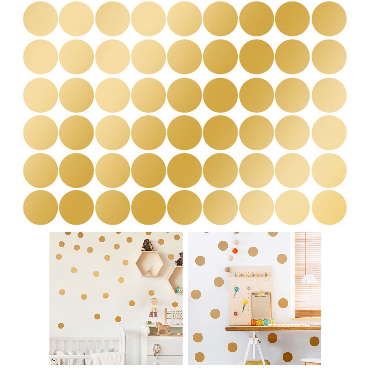108Pcs Dot Stickers Pure Color Round Shaped PVC Wide Application Circle Stickers for Office Bedroom Kitchen 11.2x16.1in Gold(1.5x1.5in)