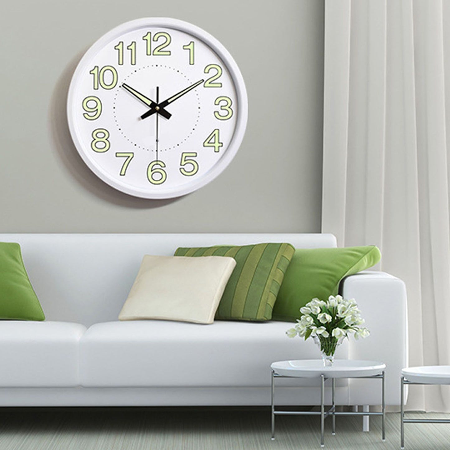 12 Inch Luminous Wall Clock Minimalist Round Quartz Clock for Bedroom Living Room Decoration White