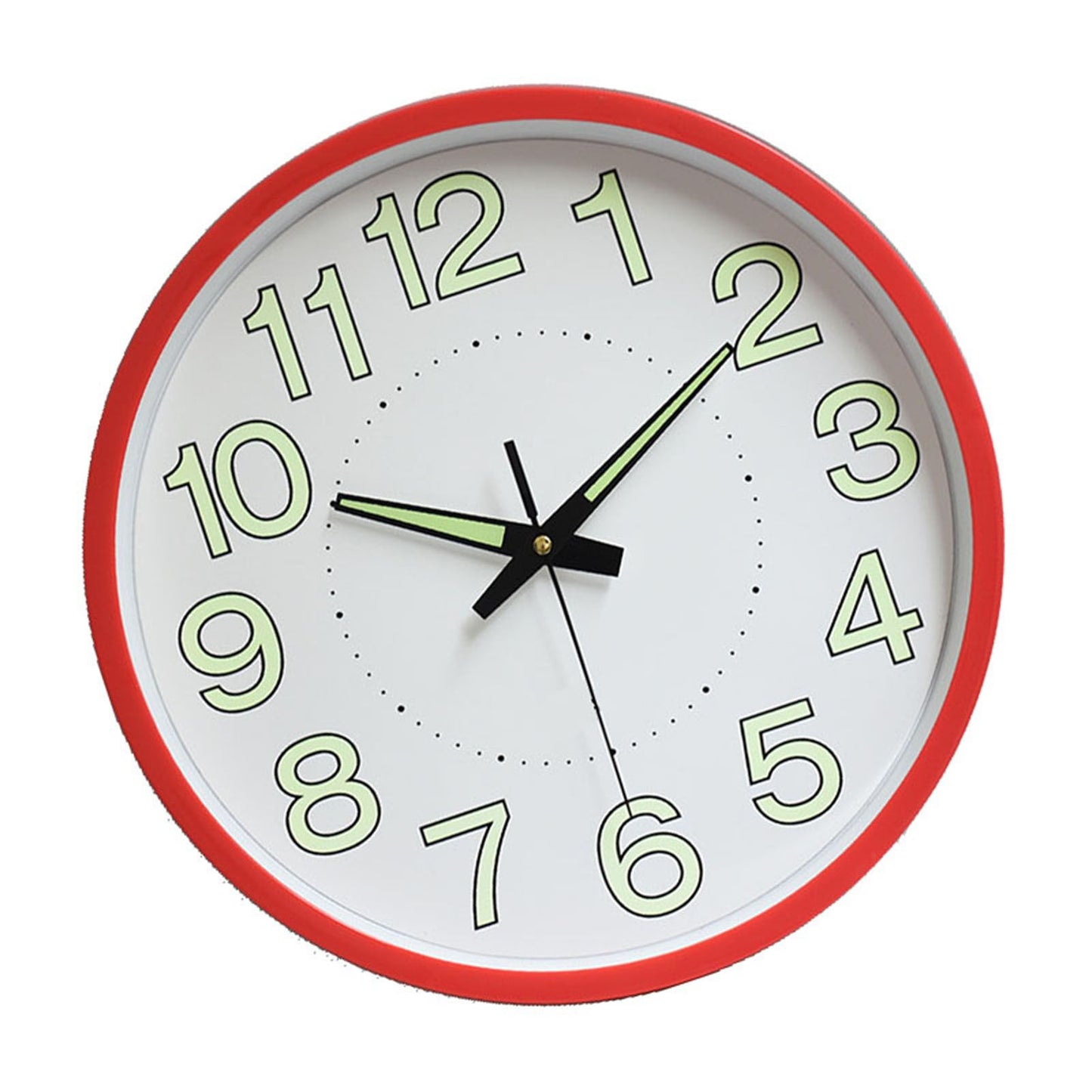 12 Inch Luminous Wall Clock Minimalist Round Quartz Clock for Bedroom Living Room Decoration Red