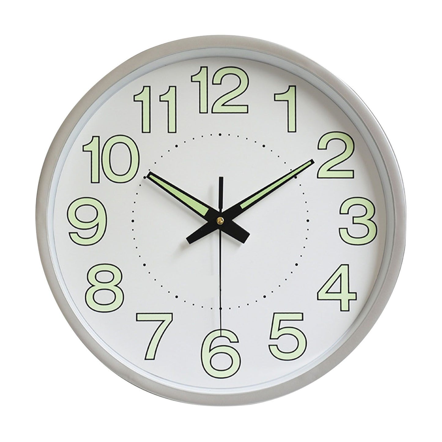 12 Inch Luminous Wall Clock Minimalist Round Quartz Clock for Bedroom Living Room Decoration Silver