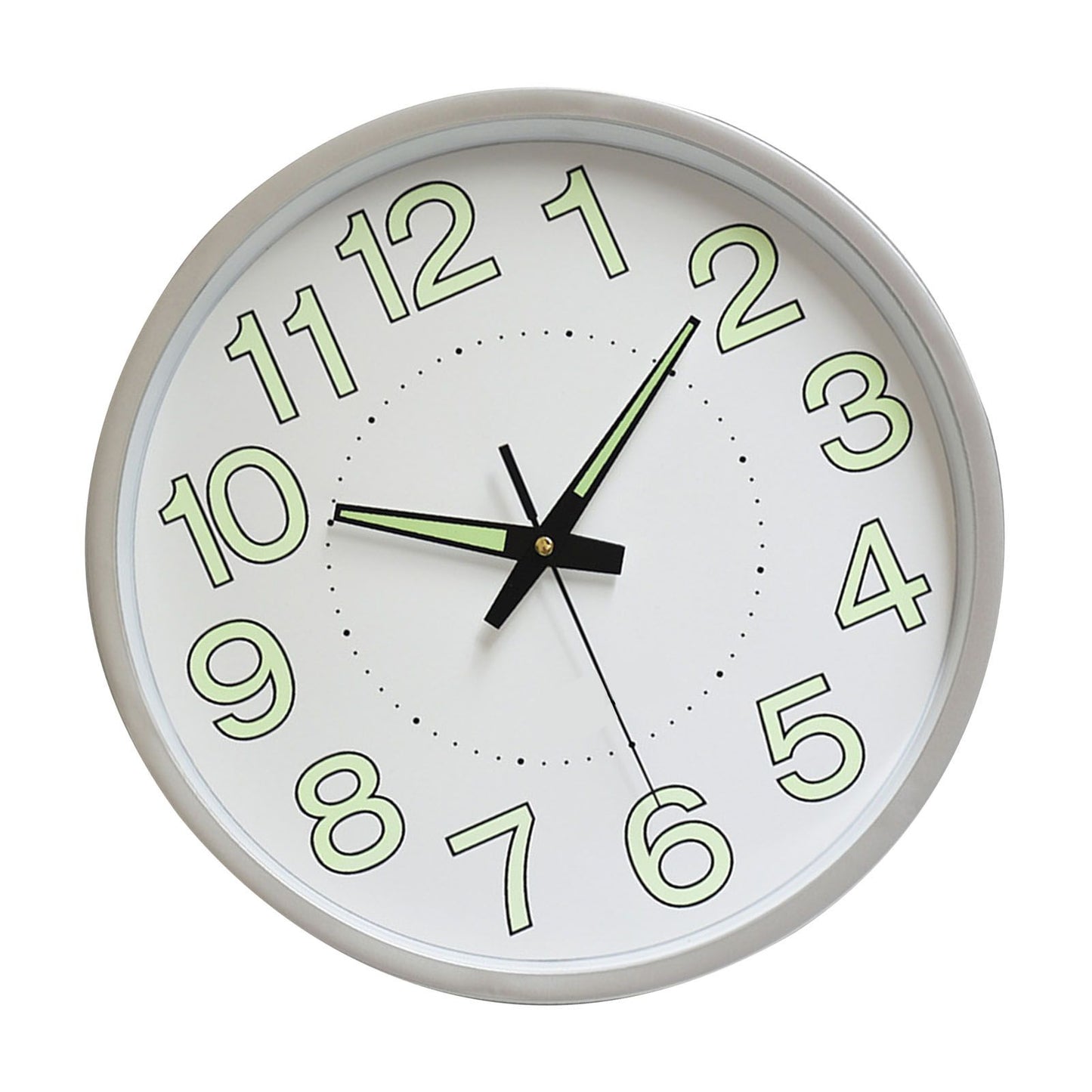 12 Inch Luminous Wall Clock Minimalist Round Quartz Clock for Bedroom Living Room Decoration Silver