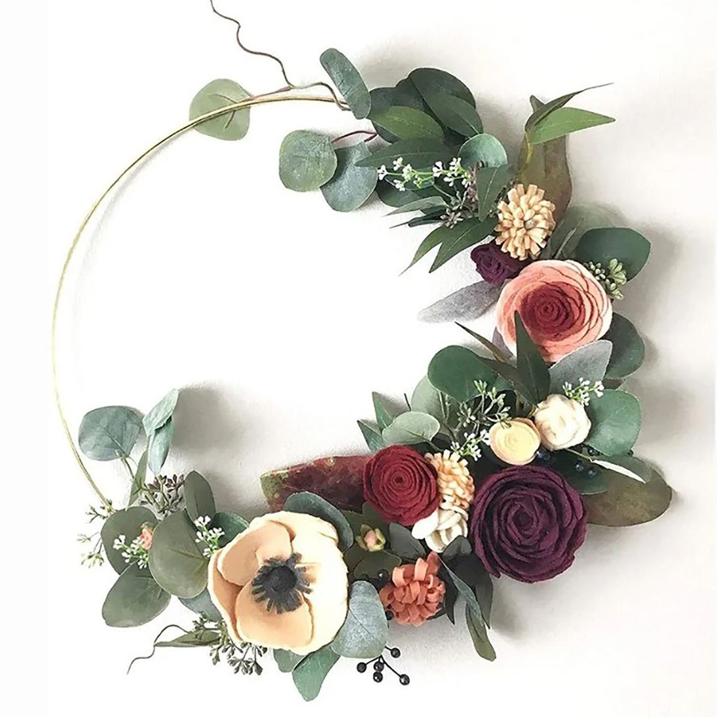 24Pcs Artificial Eucalyptus Stem Branches Round Eucalyptus Leaf with White Flower Decor Artificial Wedding Decor Plant