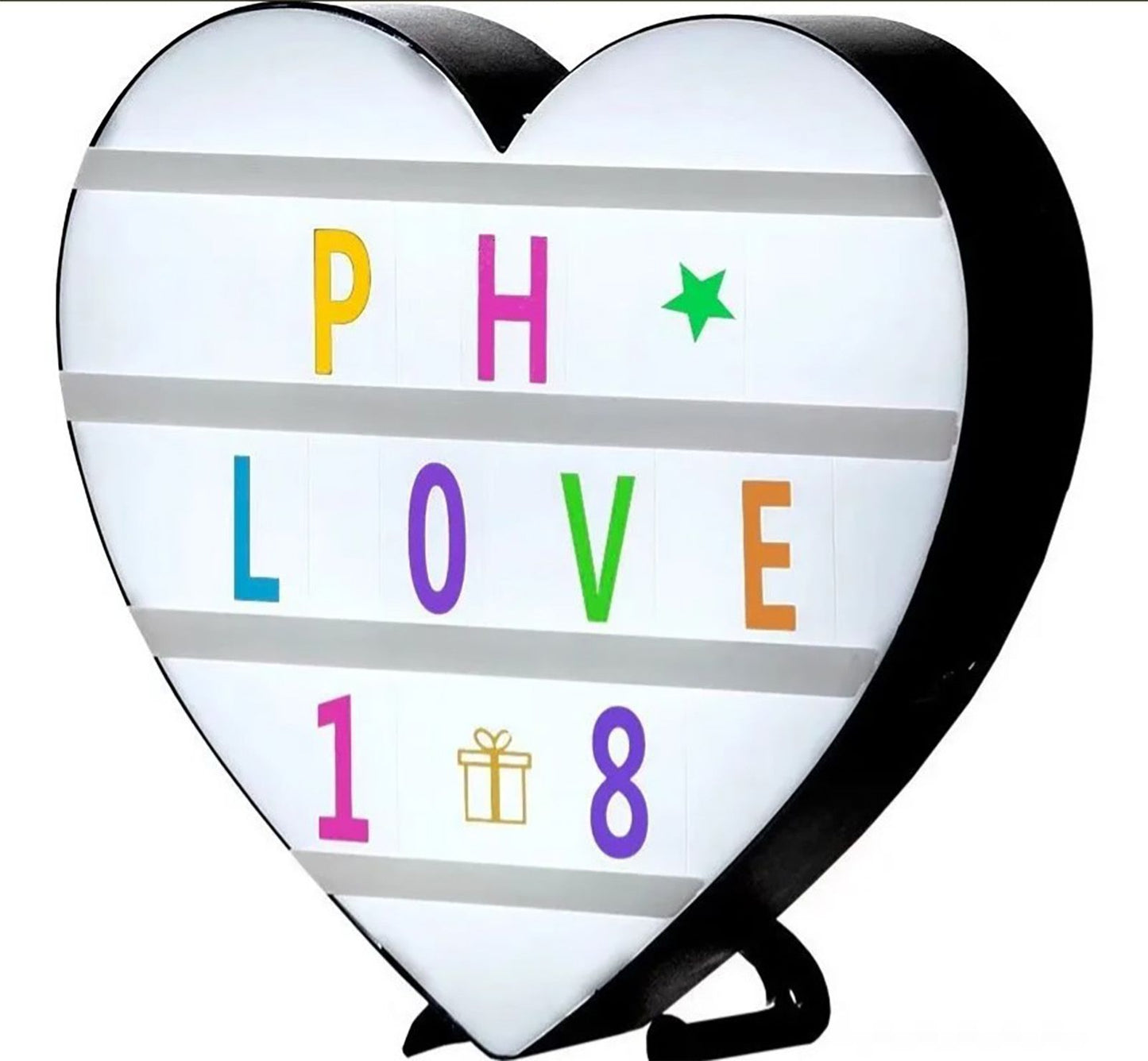 Cinema Light Box Black Heart Shaped LED Light Up Light Box with Coloured Alphabet Stickers