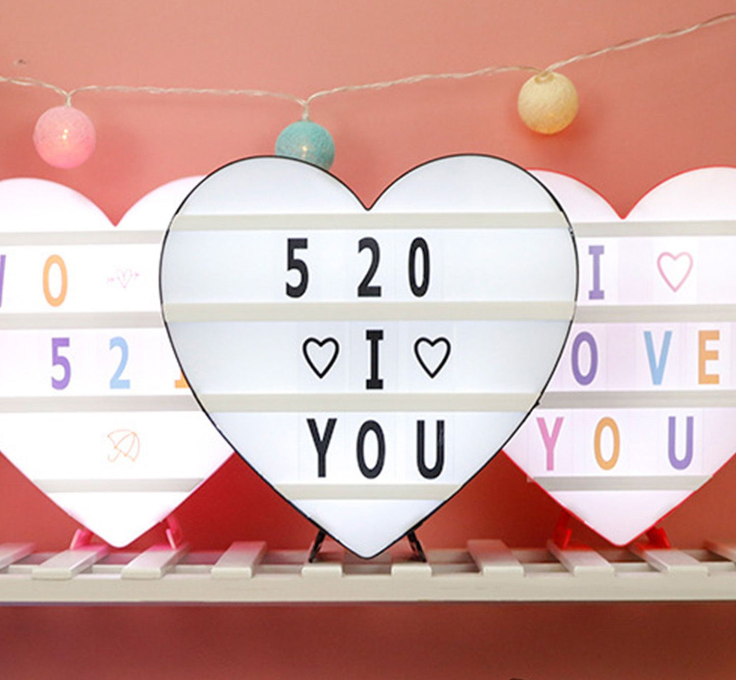 Cinema Light Box Black Heart Shaped LED Light Up Light Box with Coloured Alphabet Stickers