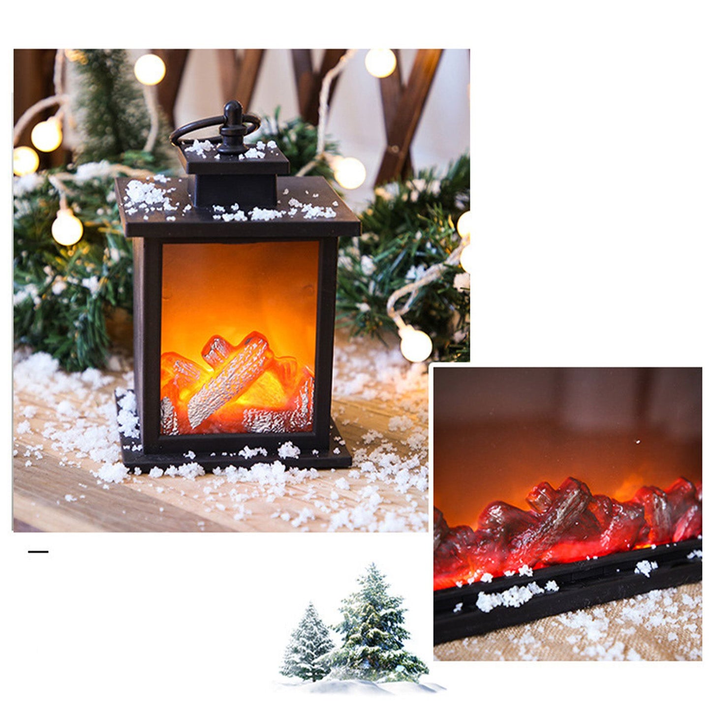 LED Flame Lantern Light Fashionable Retro Lantern Hanging Lamp for Christmas Decoration Square Flame Lamp, M