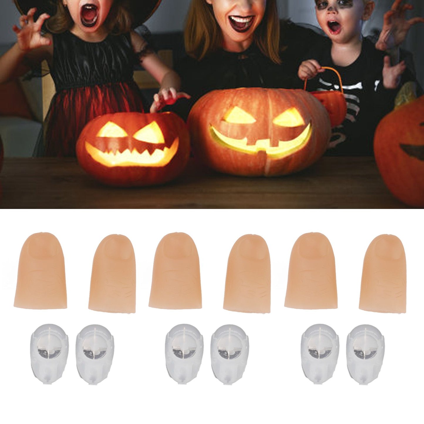 5 Pairs Finger Light Up Thumb PVC 3V 40mAh Battery Powered 4.5cm LED Fake Finger Lights for Performance Prop Red