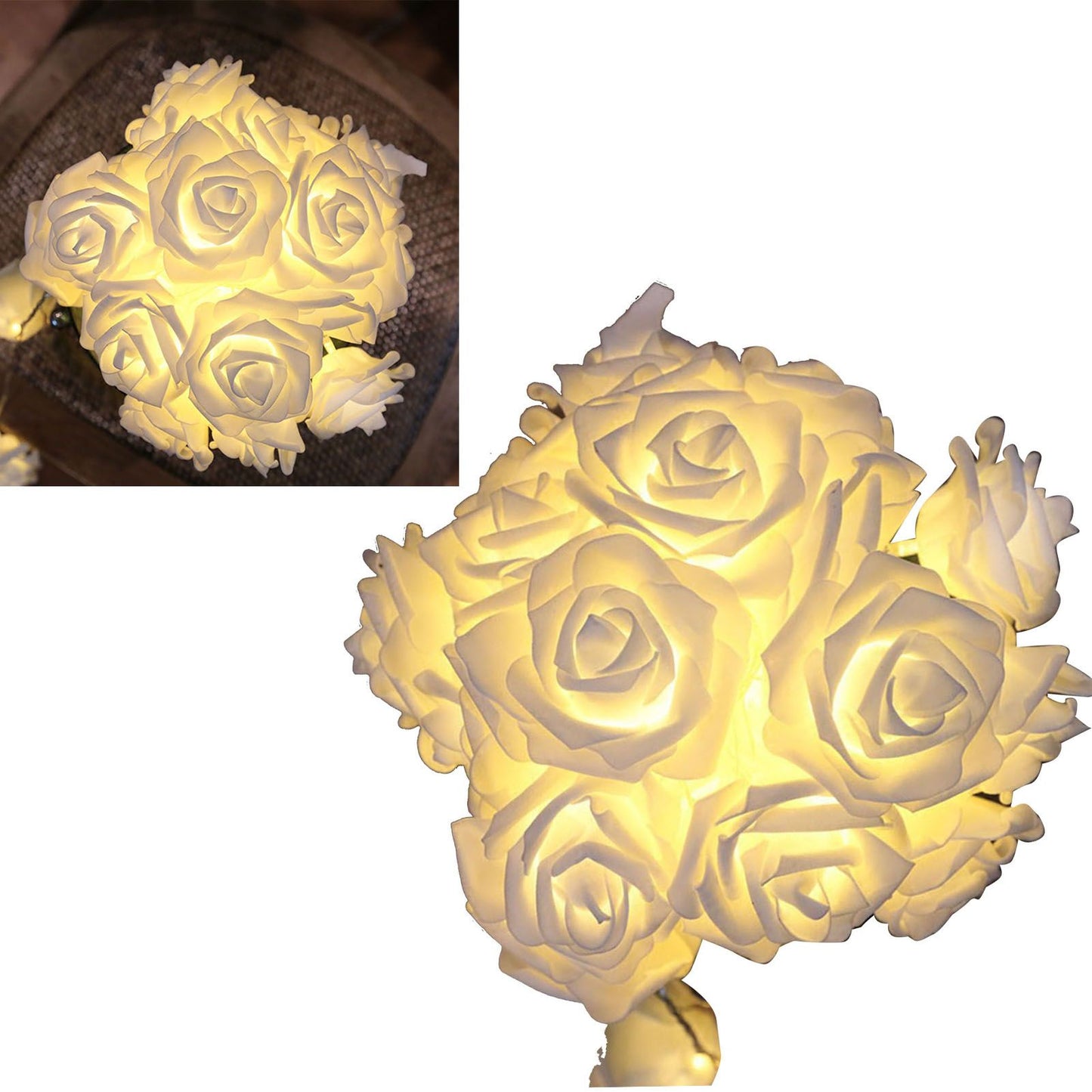 LED Rose Flower String Light Simulated Rose Flower Fairy String Lights for Wedding Home Party Decoration 20 Lamps 9.8ft