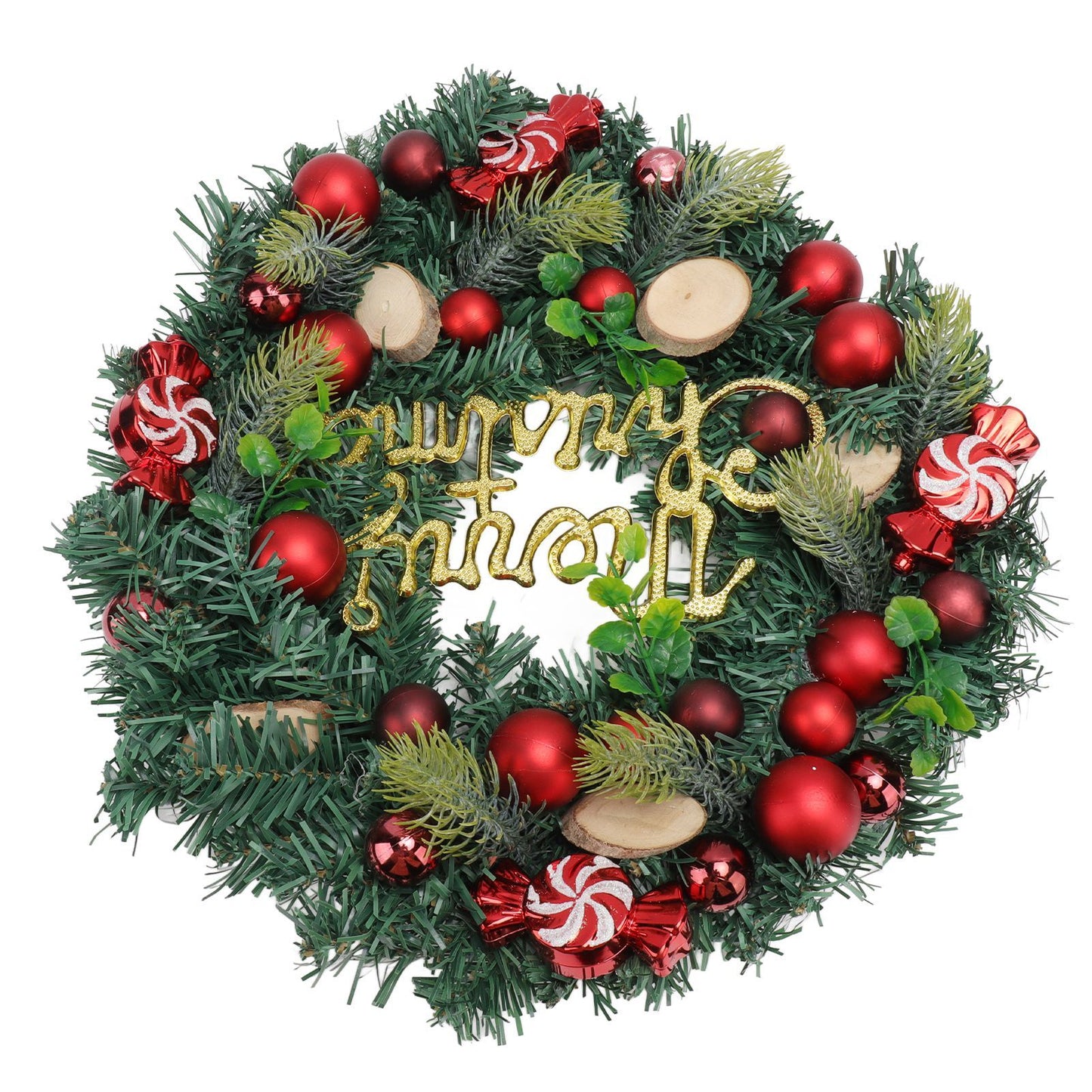 Artificial Christmas Wreath for Front Door Pine Needle Red Candy Christmas Garland Decorations for Home Mall Shopwindow