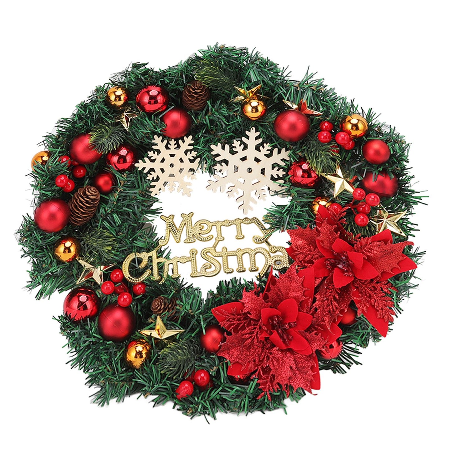 Christmas Wreath Snow Pine Cone Xmas Ball Wreath for Indoor Outdoor Holiday Decorations