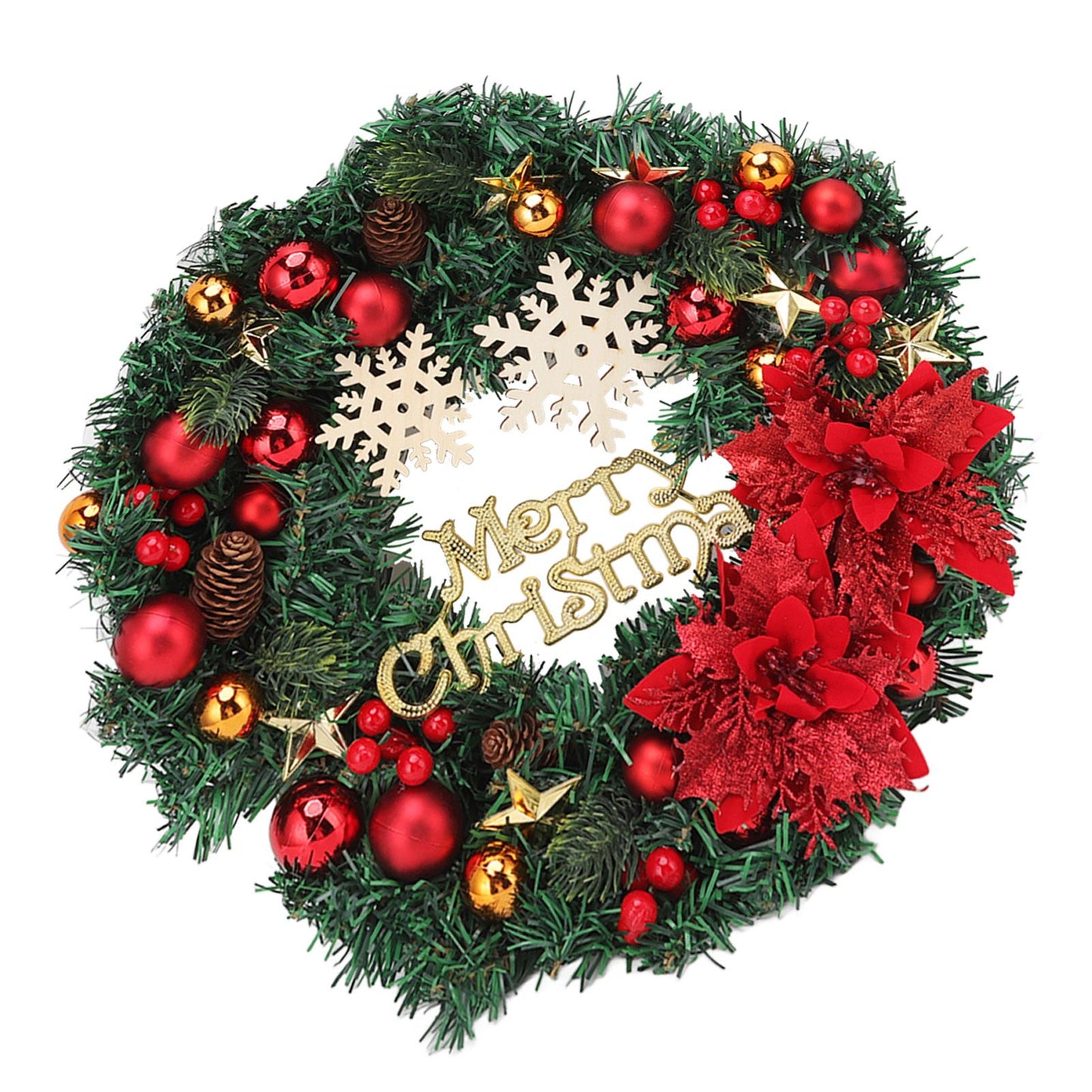 Christmas Wreath Snow Pine Cone Xmas Ball Wreath for Indoor Outdoor Holiday Decorations