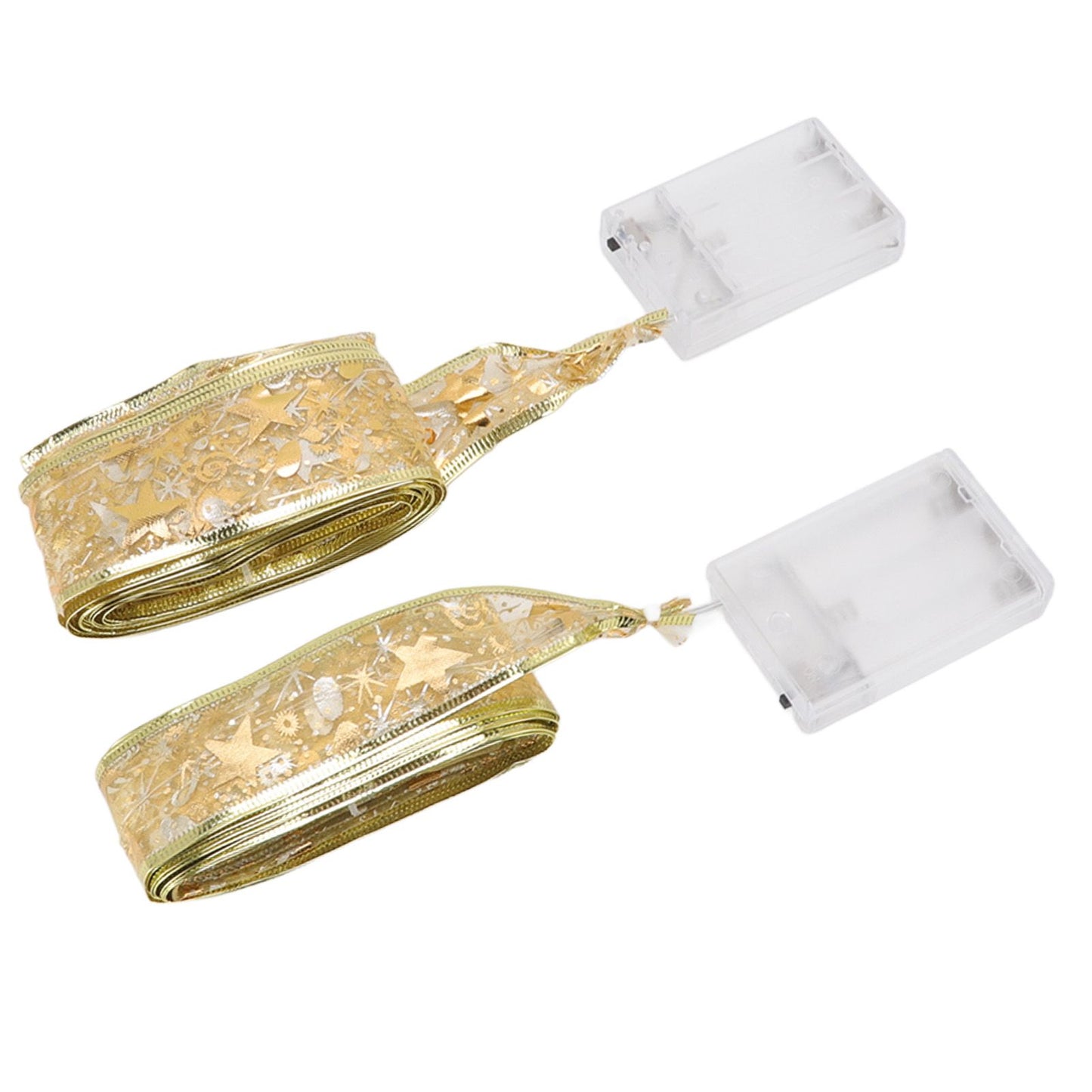 2 Pcs Christmas Ribbon String Lights Fairy Lights Christmas Tree Lights for Decorations Golden Warm Light 5cm 3.8cm