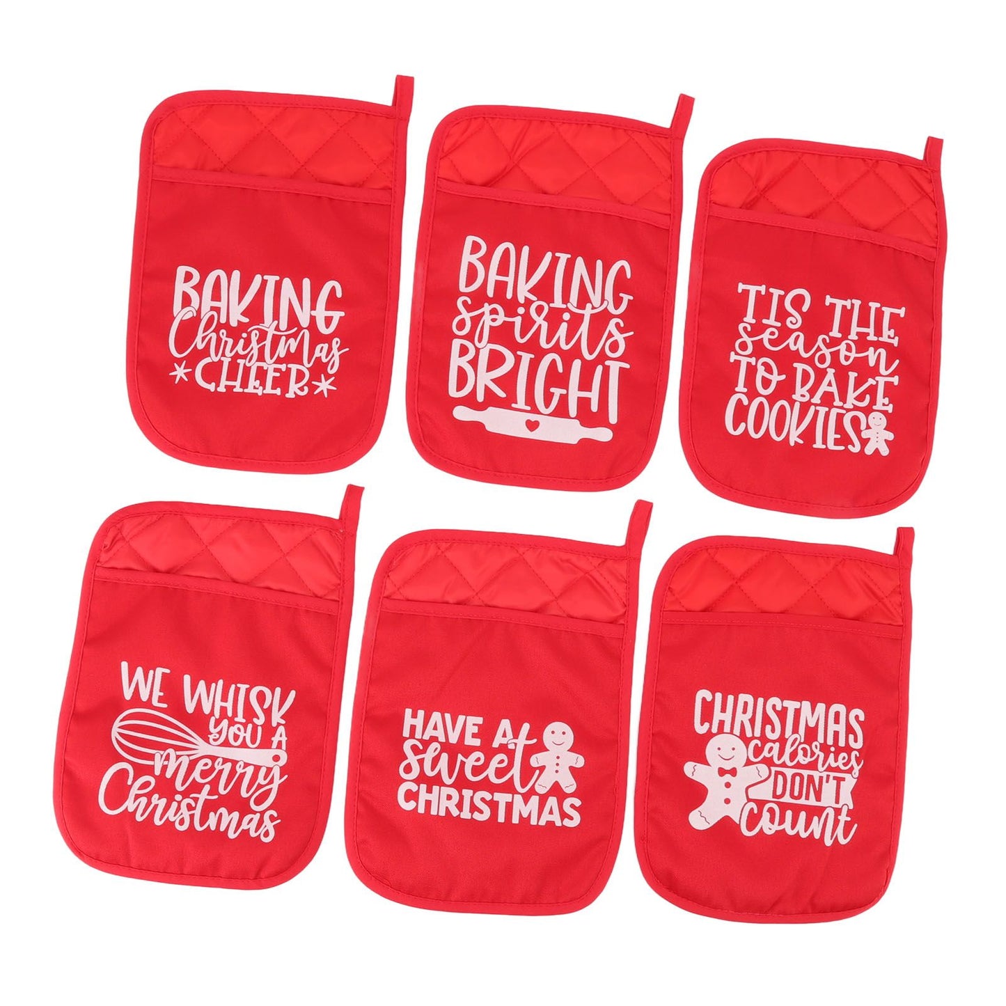 6Pcs Christmas Pot Holders with Pocket Heat Resistant Hot Pad Oven Mitts Cookie Bag Christmas Pot Rack Baking Kit