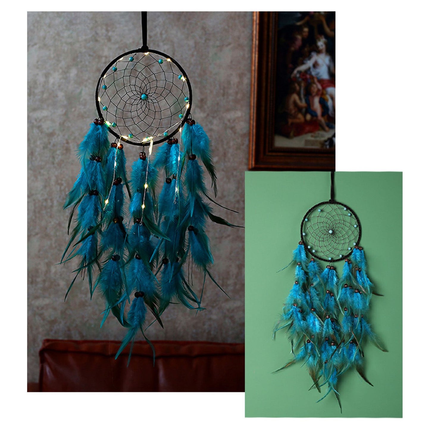 Wall Hanging Dream Catcher with Light Feather Wind Chime Decorative Lamp Home Furnishing Decoration