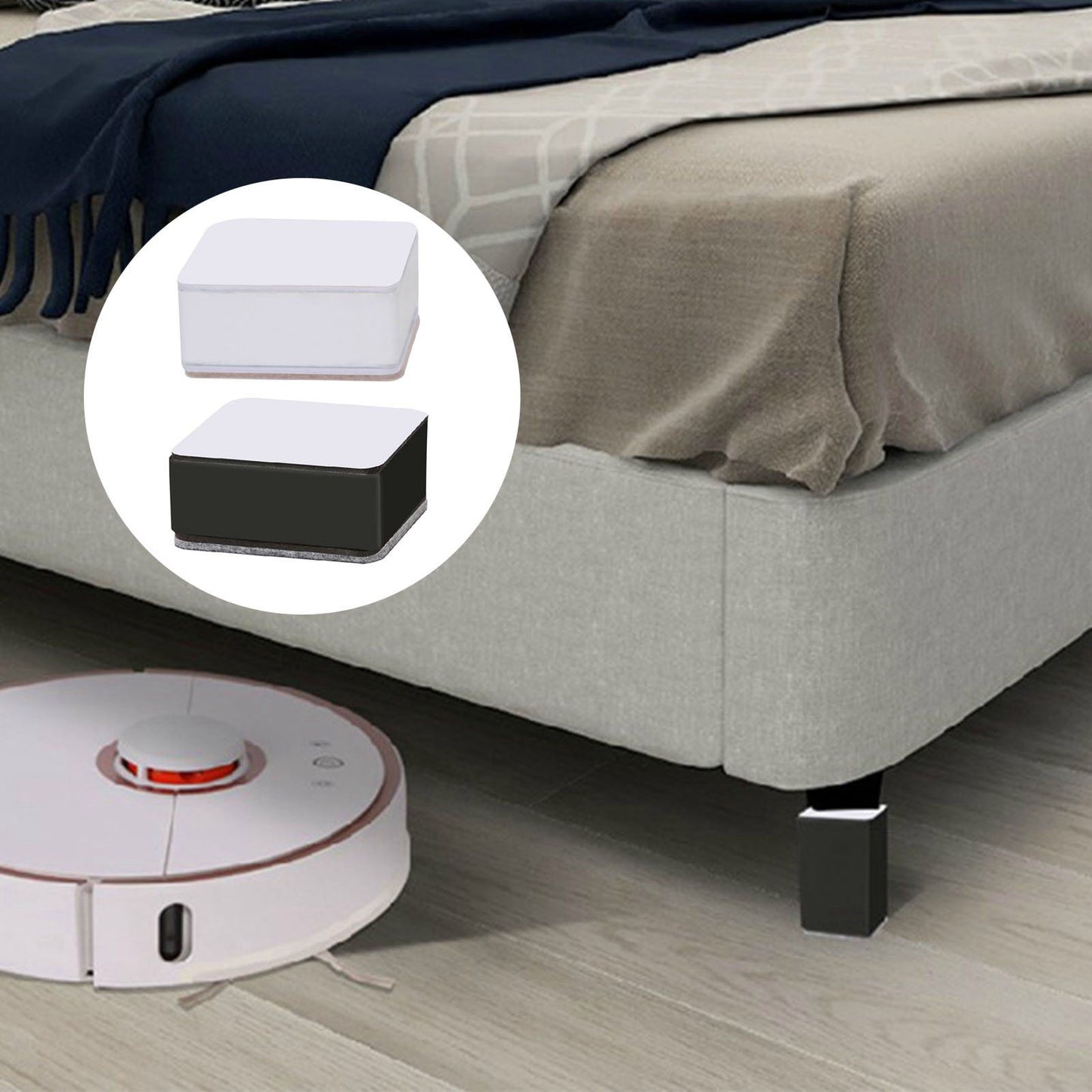 Carbon Steel Furniture Risers Self Adhesive Furniture Lift Anti Slip Low Noise Bed Lifter with Felt Pad for Sofa Couch Black
