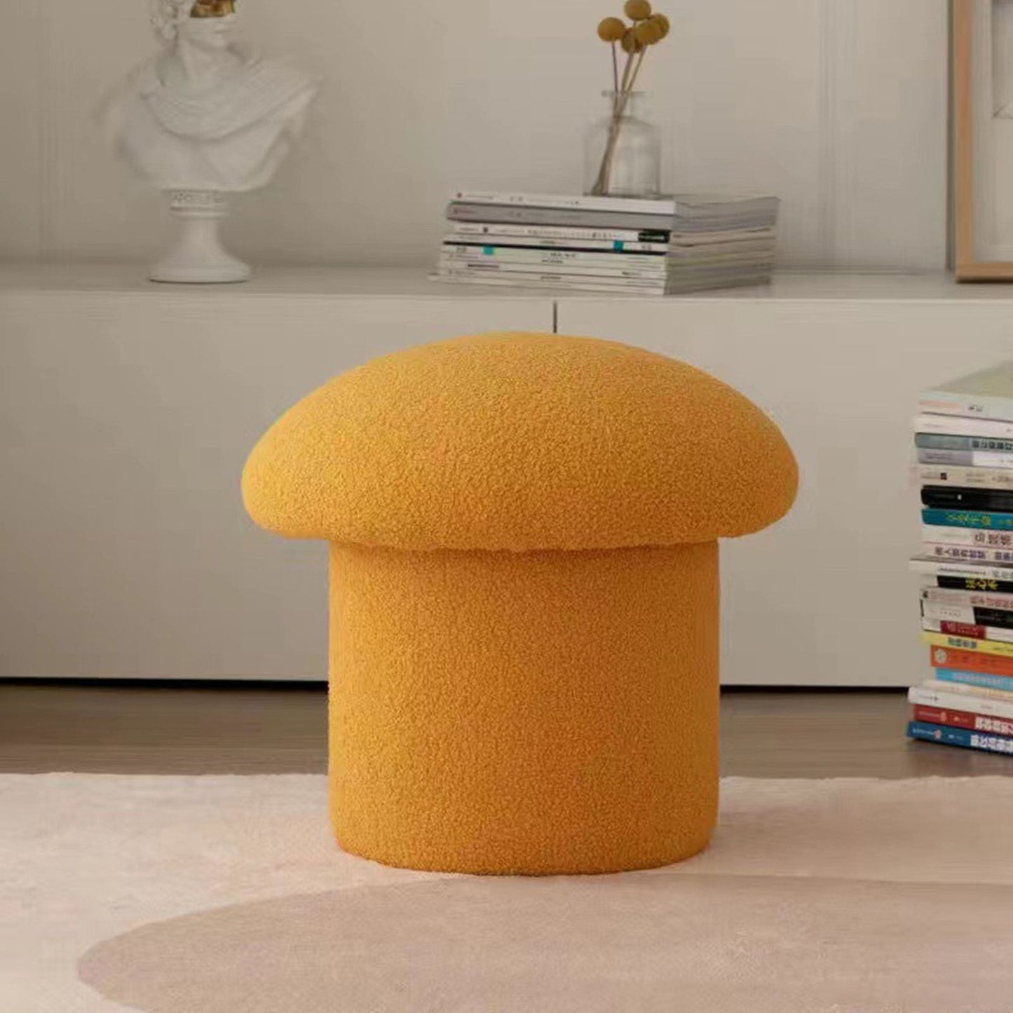 Sofa Bench Simple Modern Elastic Comfortable Soft Round Pine Wooden Foot Stool for Home Decoration Yellow