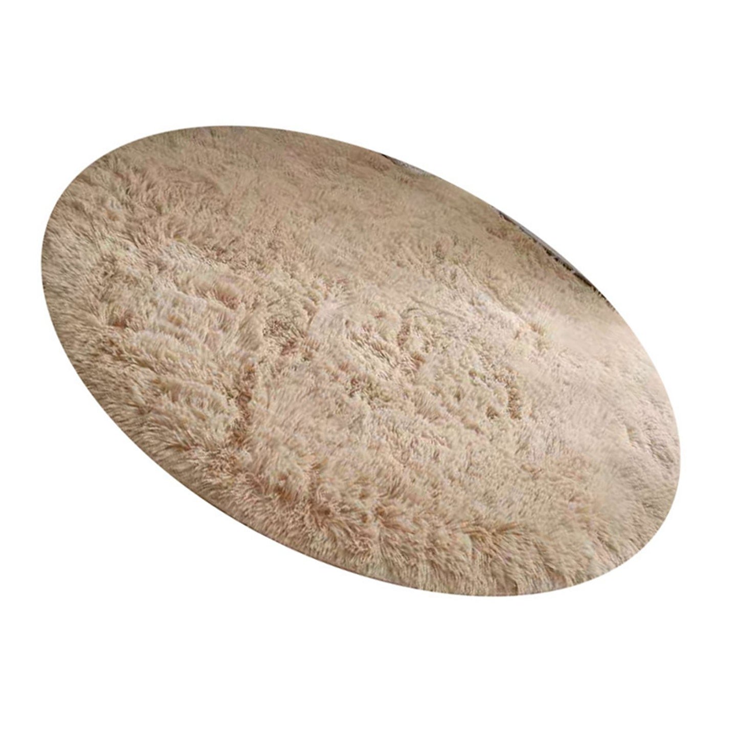 Floor Carpet Polyester Fiber Round Nordic Style Long Plush Soft Shaggy Rug for Home Bedroom Beige