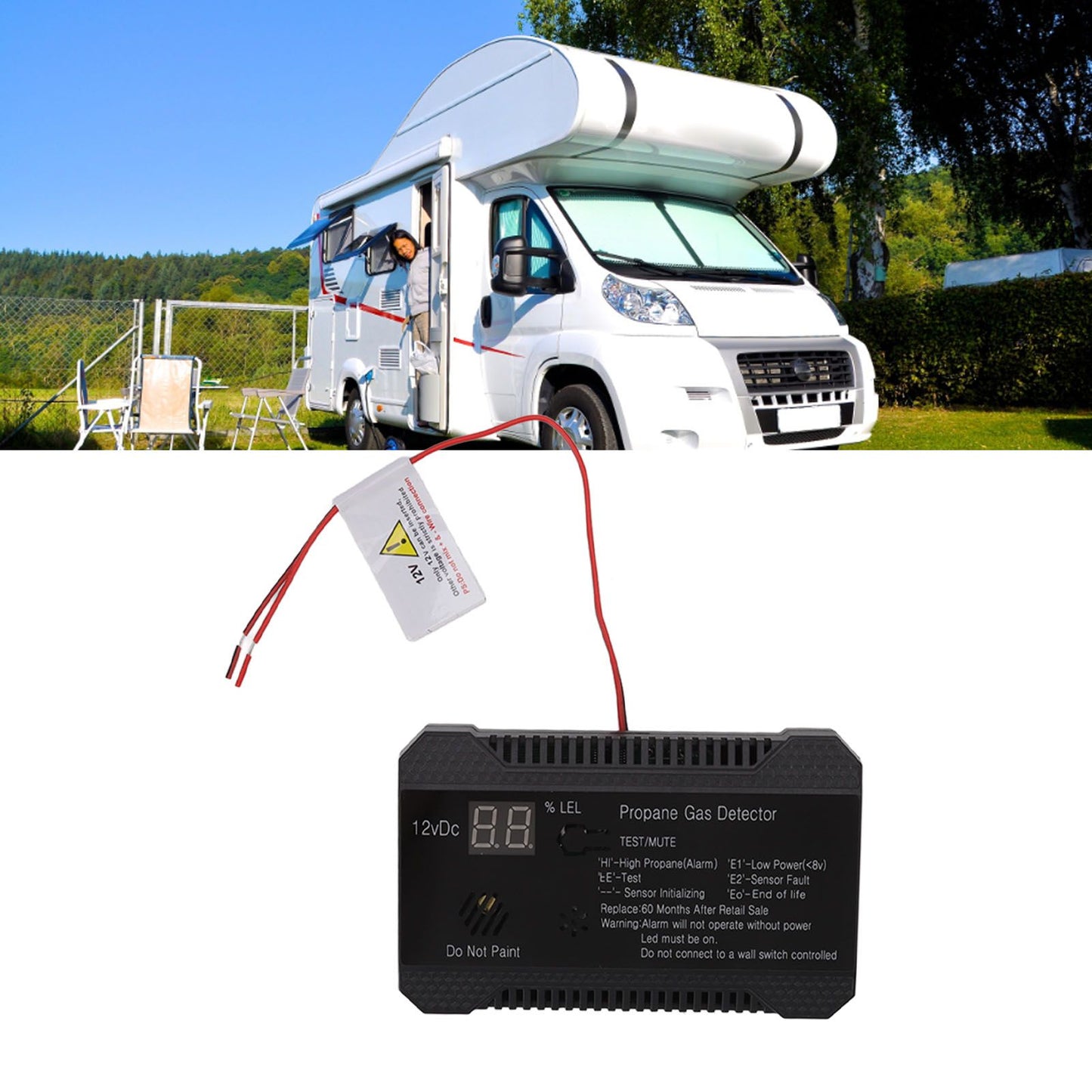 RV Propane Gas Detector 85dB Loudly Sound Alarms RV Propane Alarm with UL Certified Sensor Black