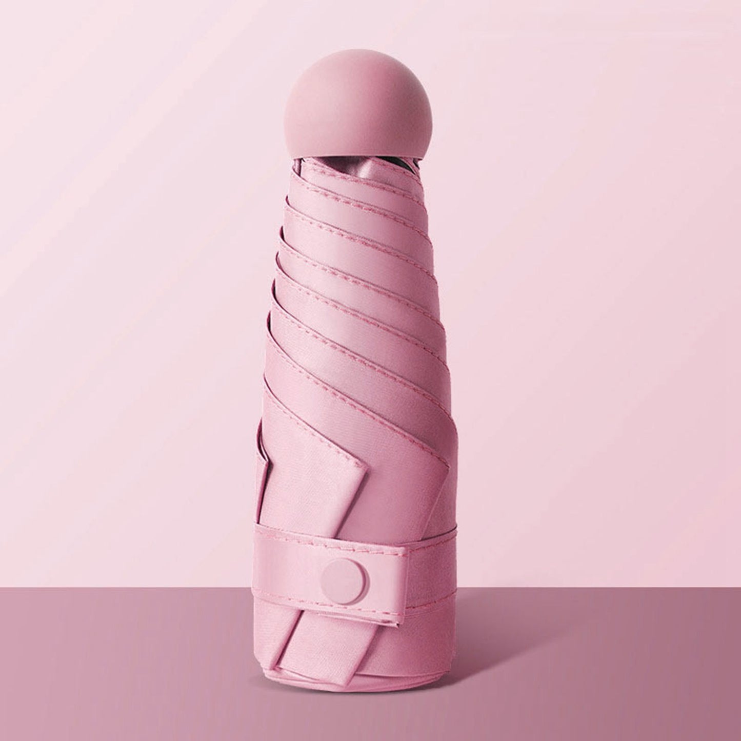 6 Ribs Folding Umbrella Five Fold UV Proof Sunscreen Capsule Umbrella for Sunny Rainy Days Pink with Storage Box