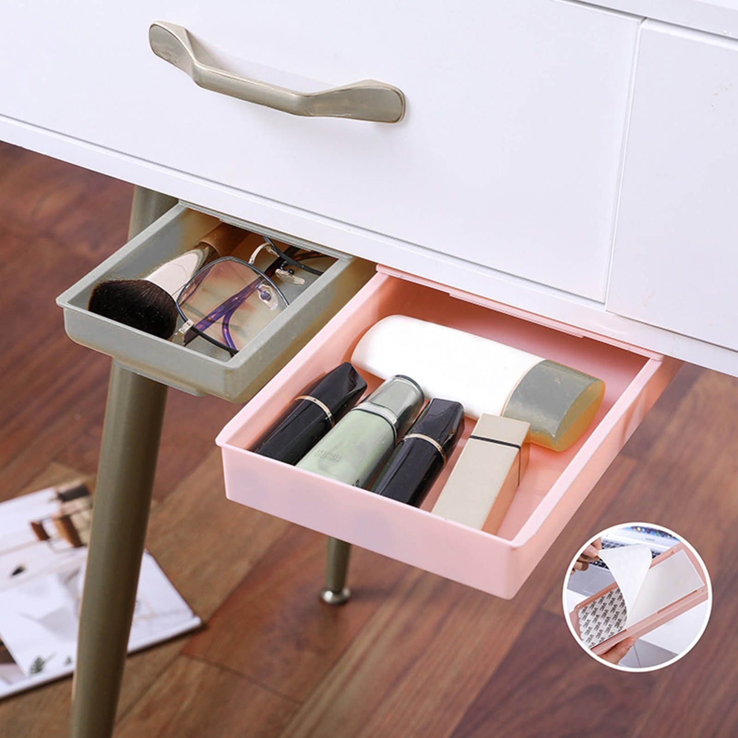 Under Desk Drawer Storage Box Security Punch Free Hidden Self Adhesive Pencil Tray Drawer for Stationery Makeup Pen S 22x11x3.5cm / 8.7x4.3x1.4in