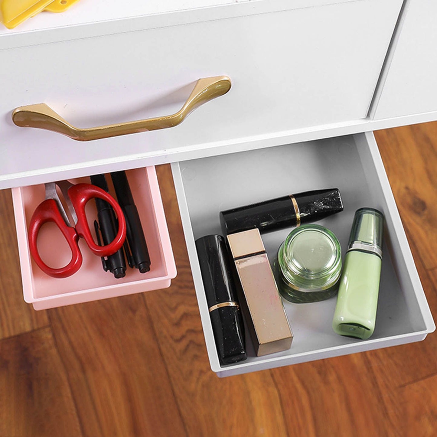 Under Desk Drawer Storage Box Security Punch Free Hidden Self Adhesive Pencil Tray Drawer for Stationery Makeup Pen S 22x11x3.5cm / 8.7x4.3x1.4in
