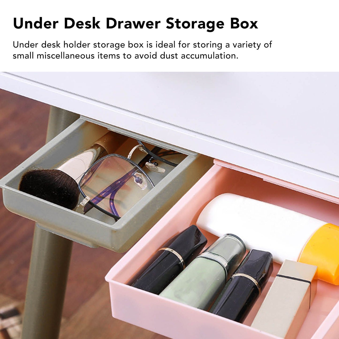 Under Desk Drawer Storage Box Security Punch Free Hidden Self Adhesive Pencil Tray Drawer for Stationery Makeup Pen S 22x11x3.5cm / 8.7x4.3x1.4in