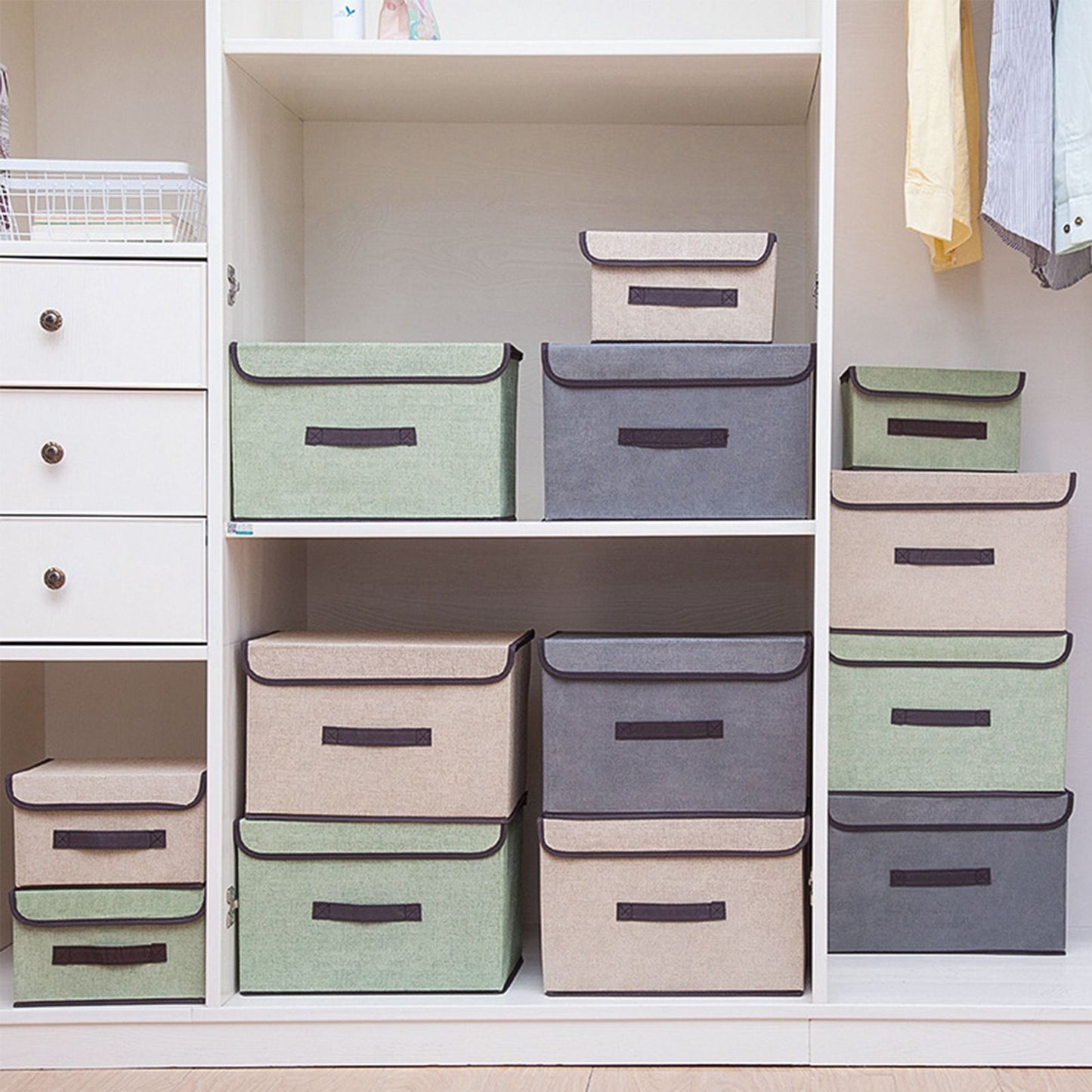 4 Pcs Non Woven Storage Box Case Dustproof Collapsible Two Large and Two Small for Household Home Light Green