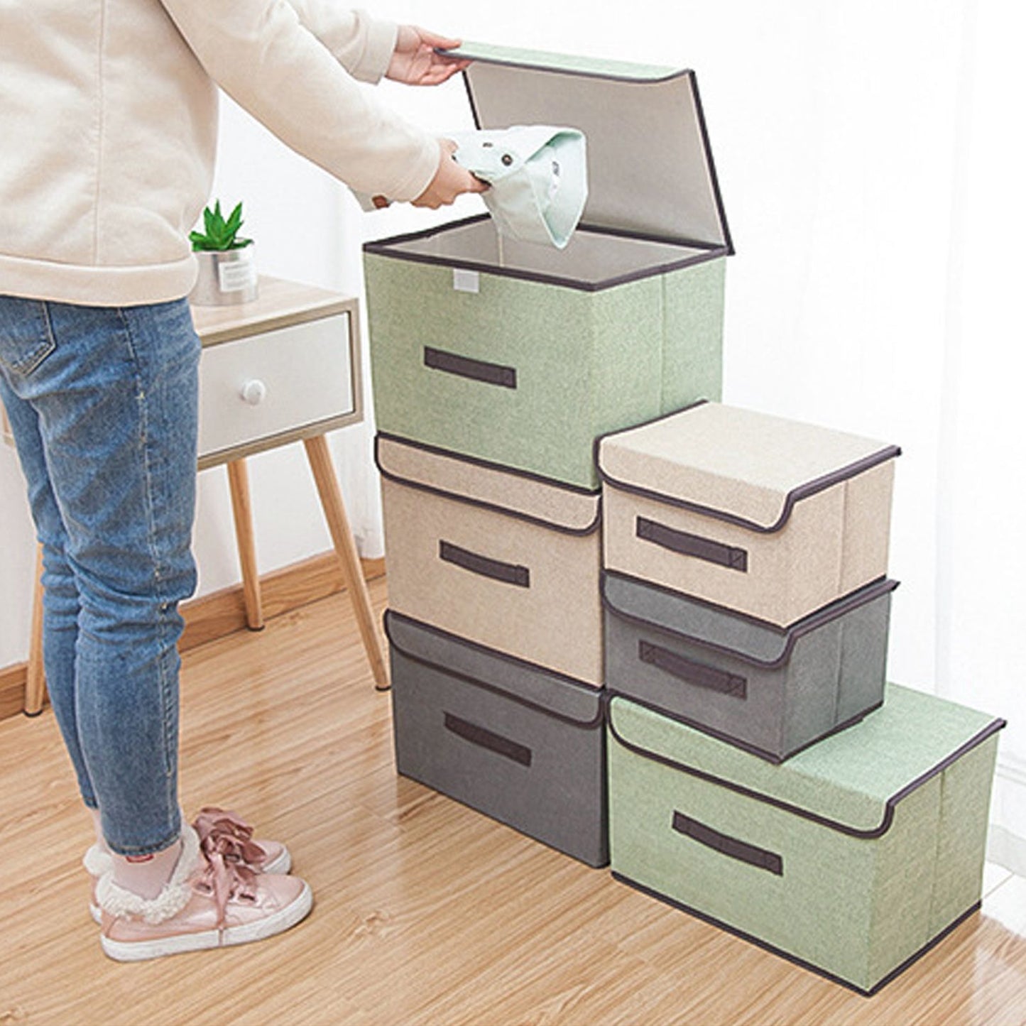 4 Pcs Non Woven Storage Box Case Dustproof Collapsible Two Large and Two Small for Household Home Grey