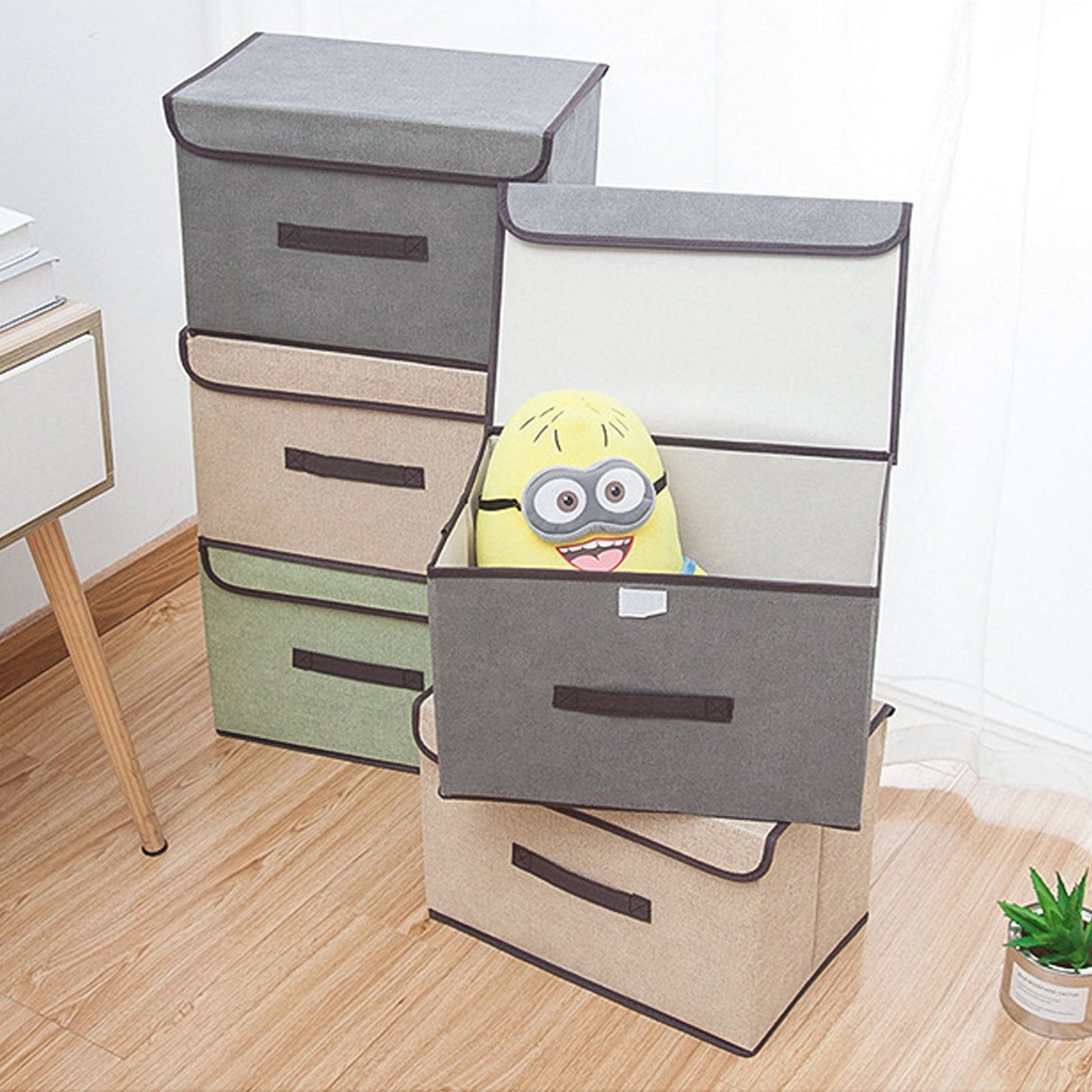 4 Pcs Non Woven Storage Box Case Dustproof Collapsible Two Large and Two Small for Household Home Grey