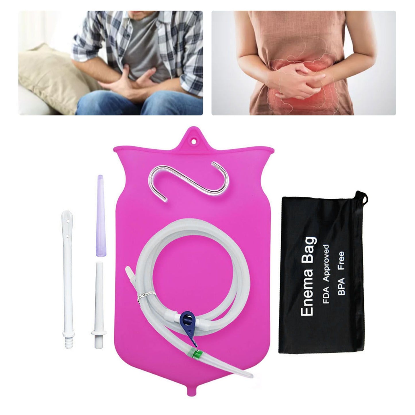 Enema Bag Kit Professional Reusable Silicone BPA Free 2L Coffee Enema Bag Kit for Health Care