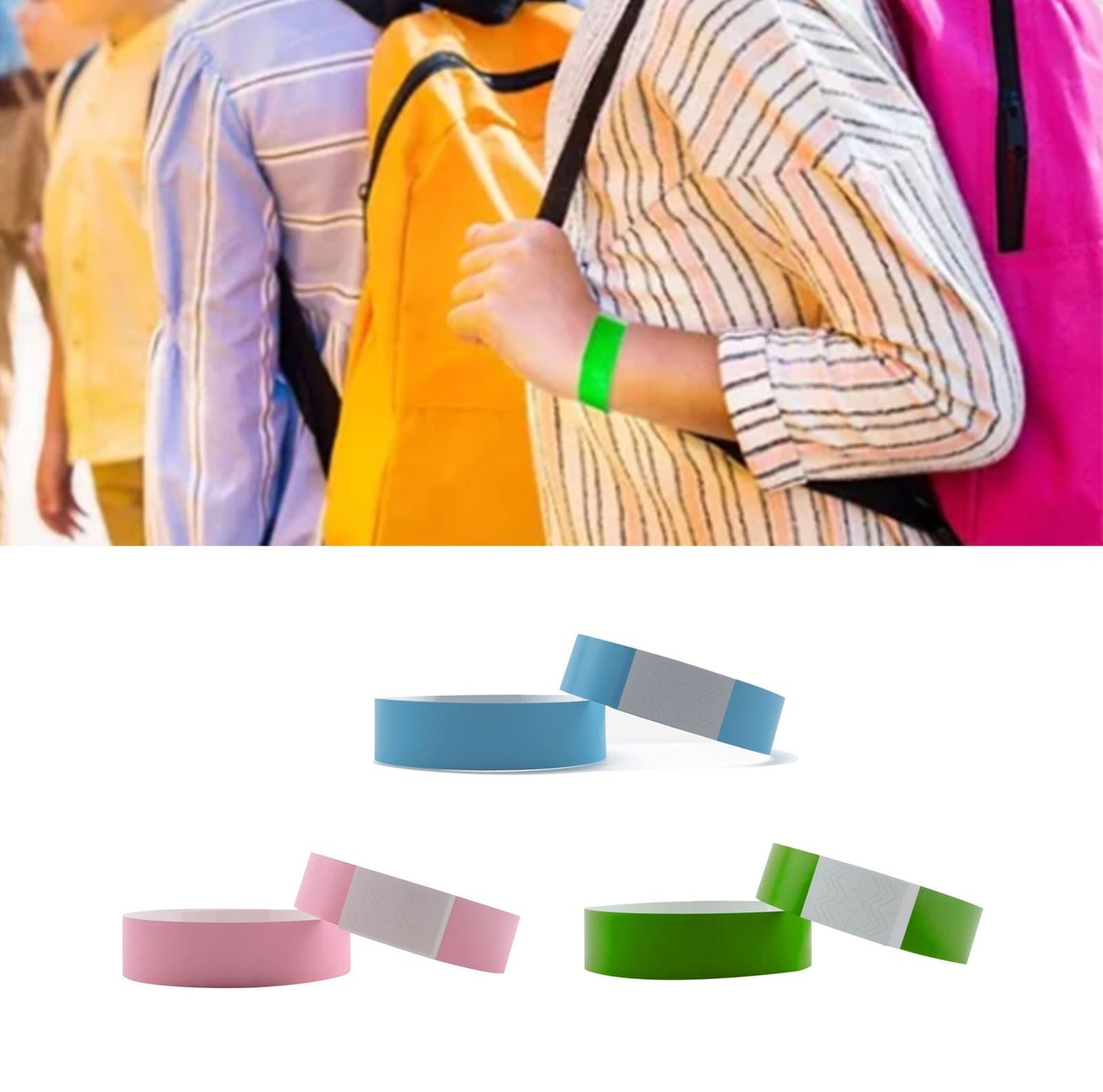 300pcs Synthetic Paper Wristbands Disposable Waterproof Paper Wrist Strap Event Wrist Bands for Amusement Park Green Pink Blue