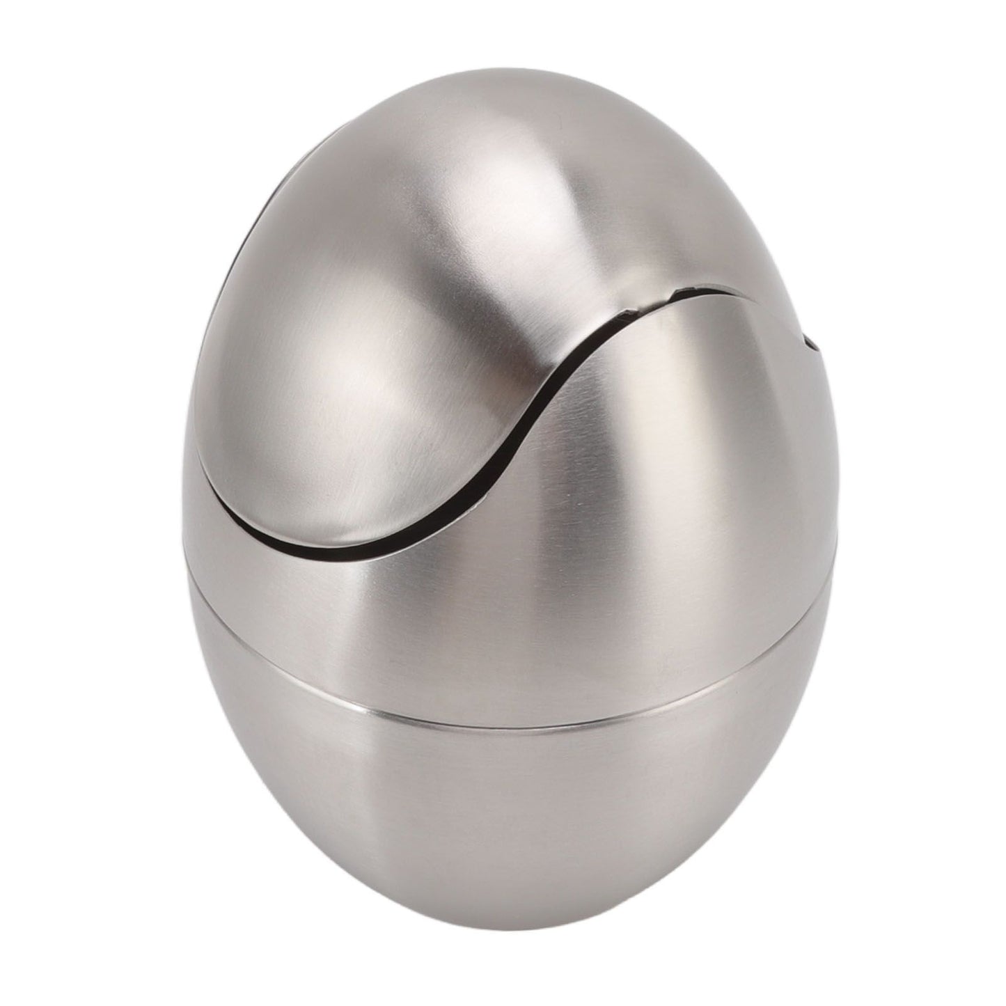 Desktop Trash Can Stainless Steel Egg Shape Mini Countertop Waste Bin with Swing Lid for Bathroom Bedroom