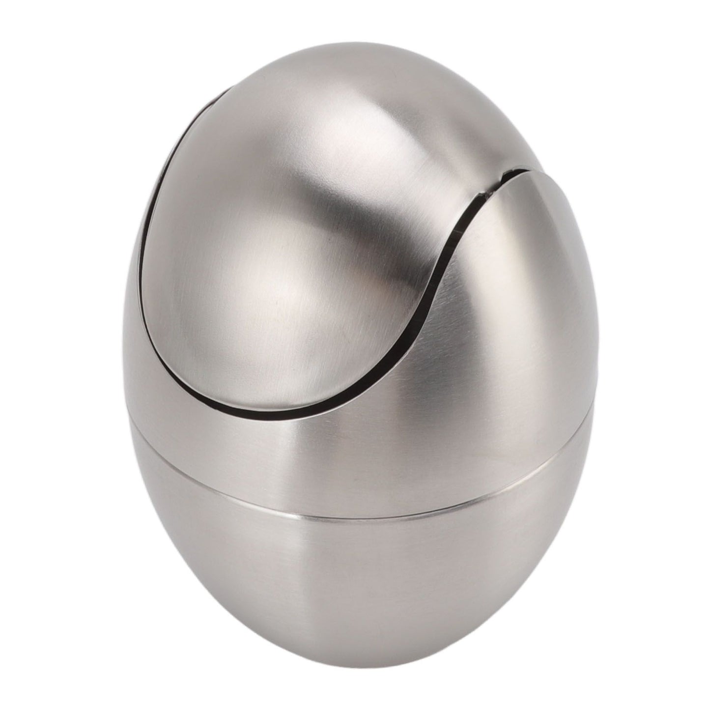 Desktop Trash Can Stainless Steel Egg Shape Mini Countertop Waste Bin with Swing Lid for Bathroom Bedroom