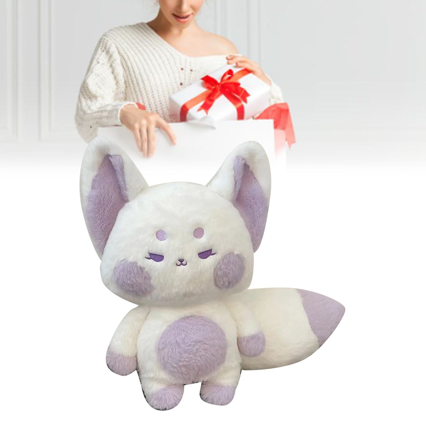Fox Doll Cute Style Soft Plush Material Stuffed Cartoon Animal Toy for Kids Birthday Present Purple White Full Length 60cm