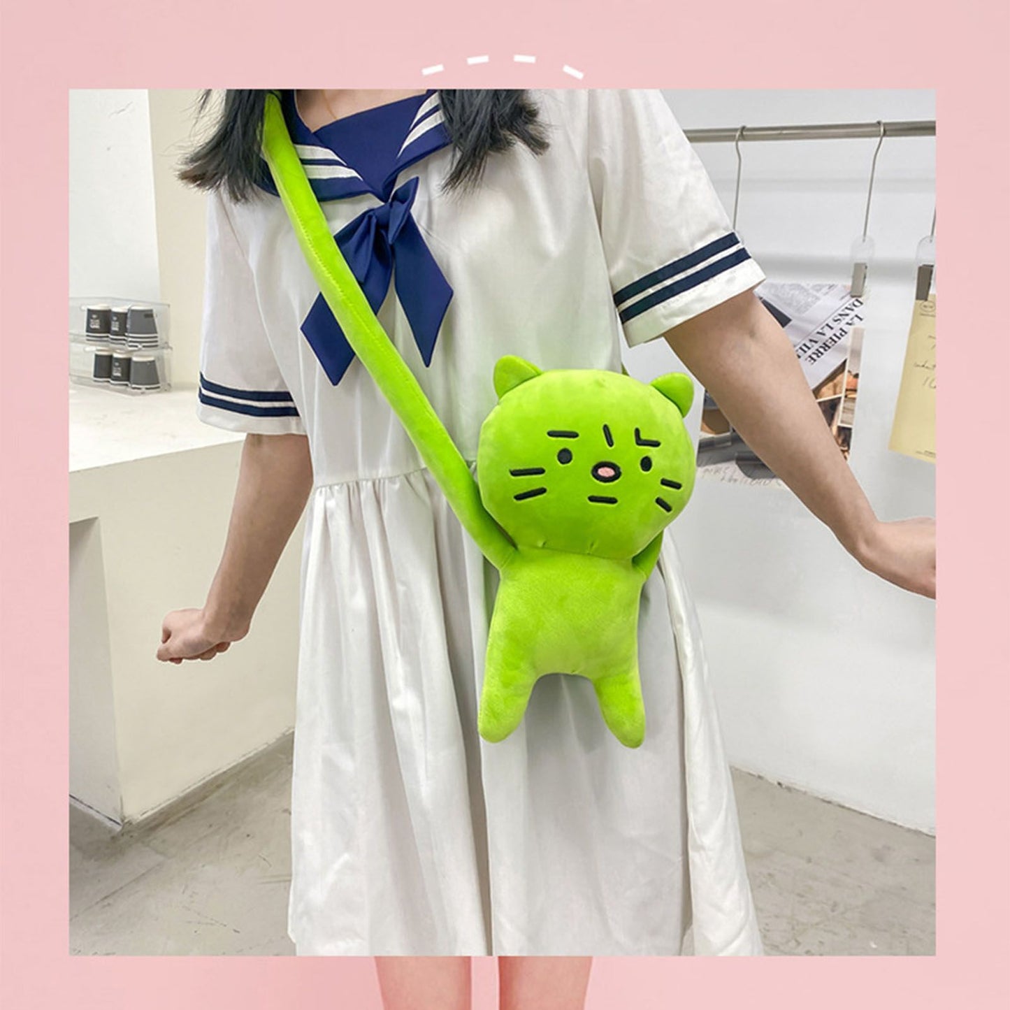 Plush Toy Shoulder Bag Cartoon Long Arm Anxiety Kitty Plush Purse Bag for Shopping Traveling
