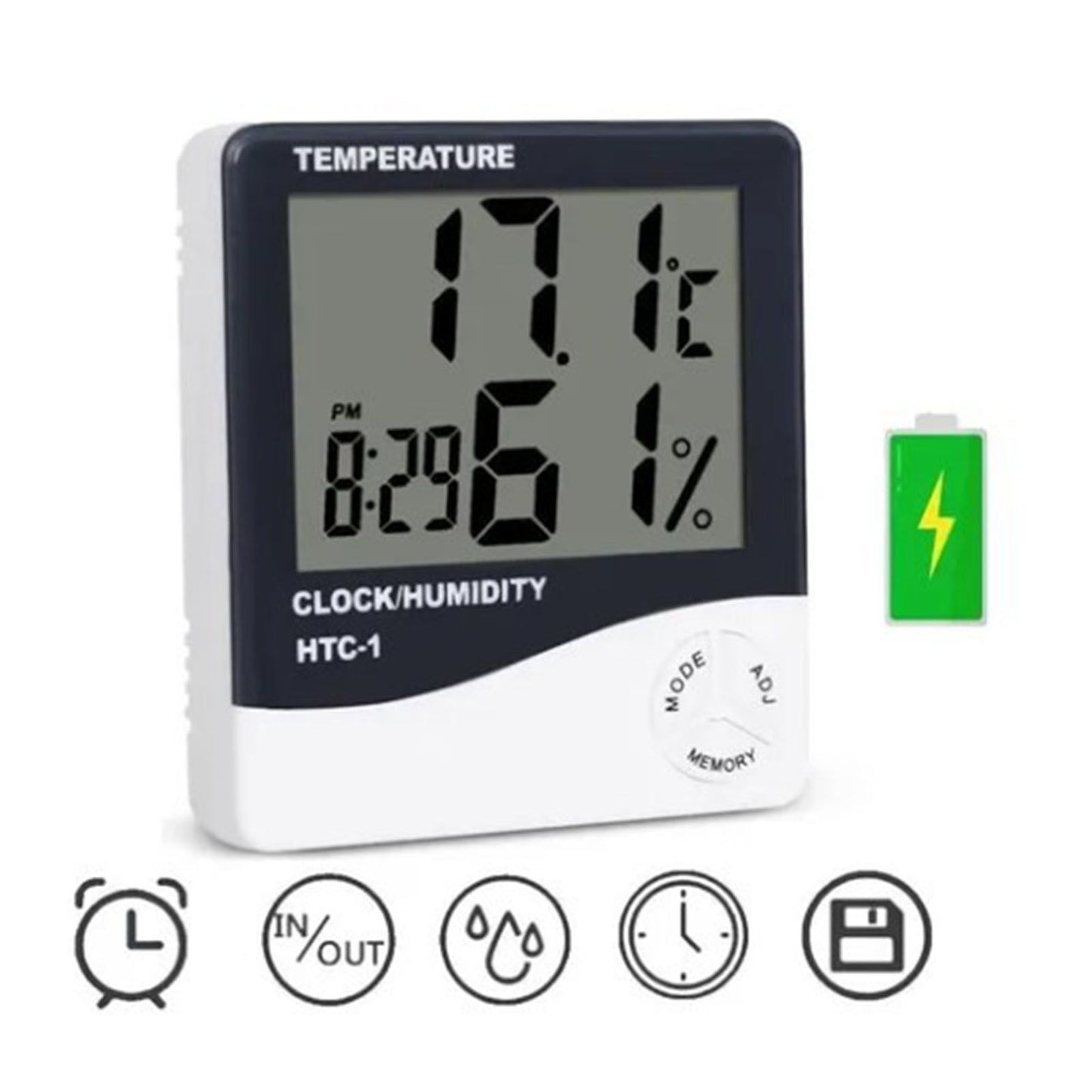 Mini Digital Thermometer Hygrometer Clock Indoor Room Temperature Humidity Gauge Meter Monitor