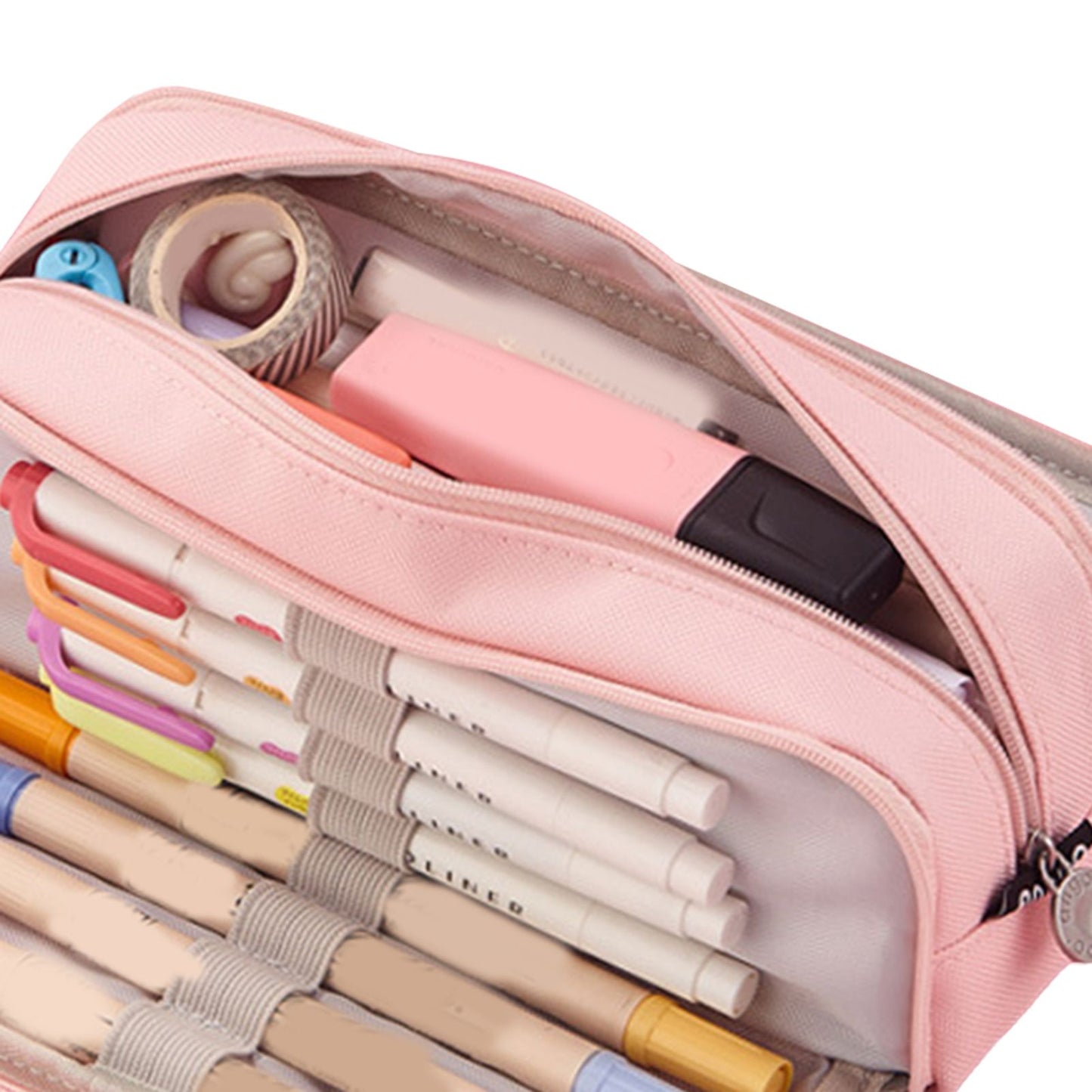 Pencil Pouch With 3 Compartments Large Capacity Double Opening Soft Canvas Dustproof Zipper Pencil Case for Students Pink