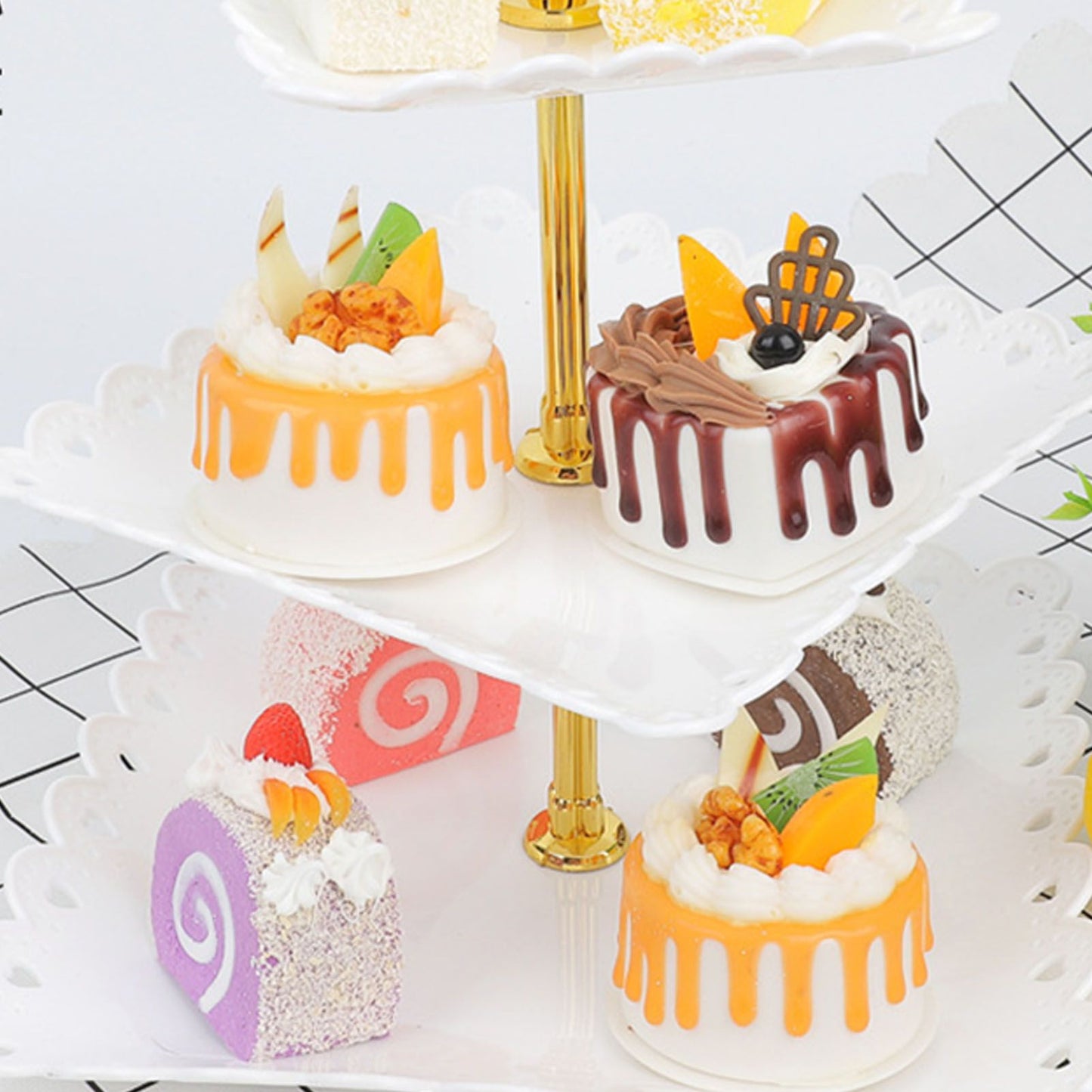 White 3 Tier Cupcake Stand Stable Plastic Decorative Square Dessert Serving Tray Rack for Weddings Parties
