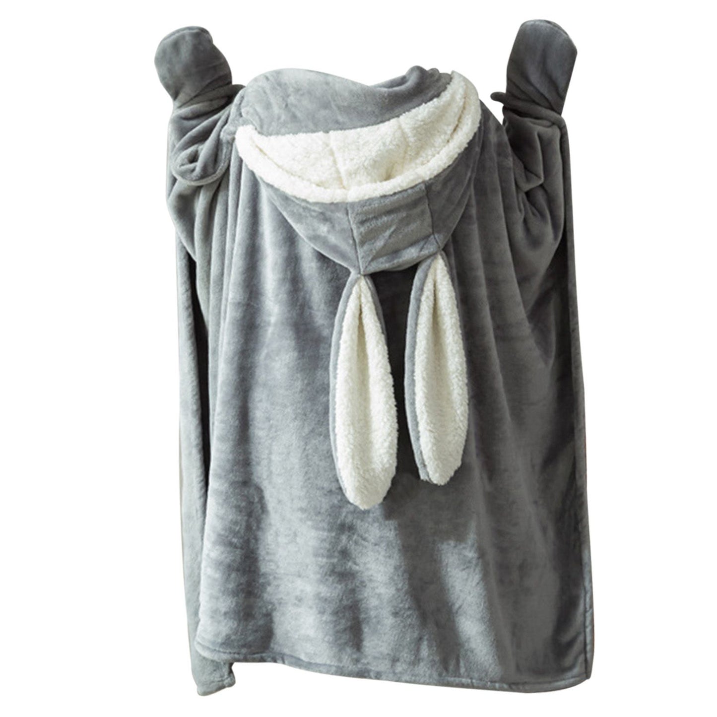 Hooded Blanket Wearable Polyester Plush Rabbit Ear Hooded Blanket Throw Soft Warm Blanket for Home Dark Gray Large