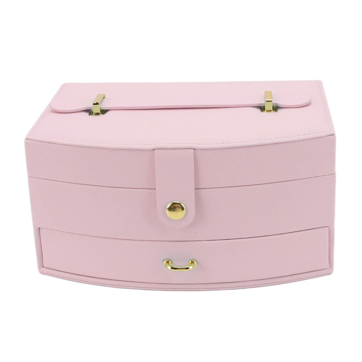 Travel Jewelry Case Portable 2 Layers PU Leather Jewelry Storage Holder Box with Clasp and Handle for Earrings Necklace Pink