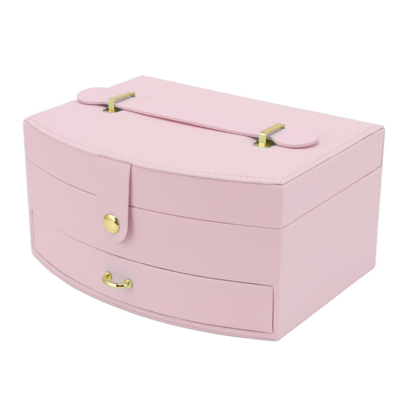 Travel Jewelry Case Portable 2 Layers PU Leather Jewelry Storage Holder Box with Clasp and Handle for Earrings Necklace Pink