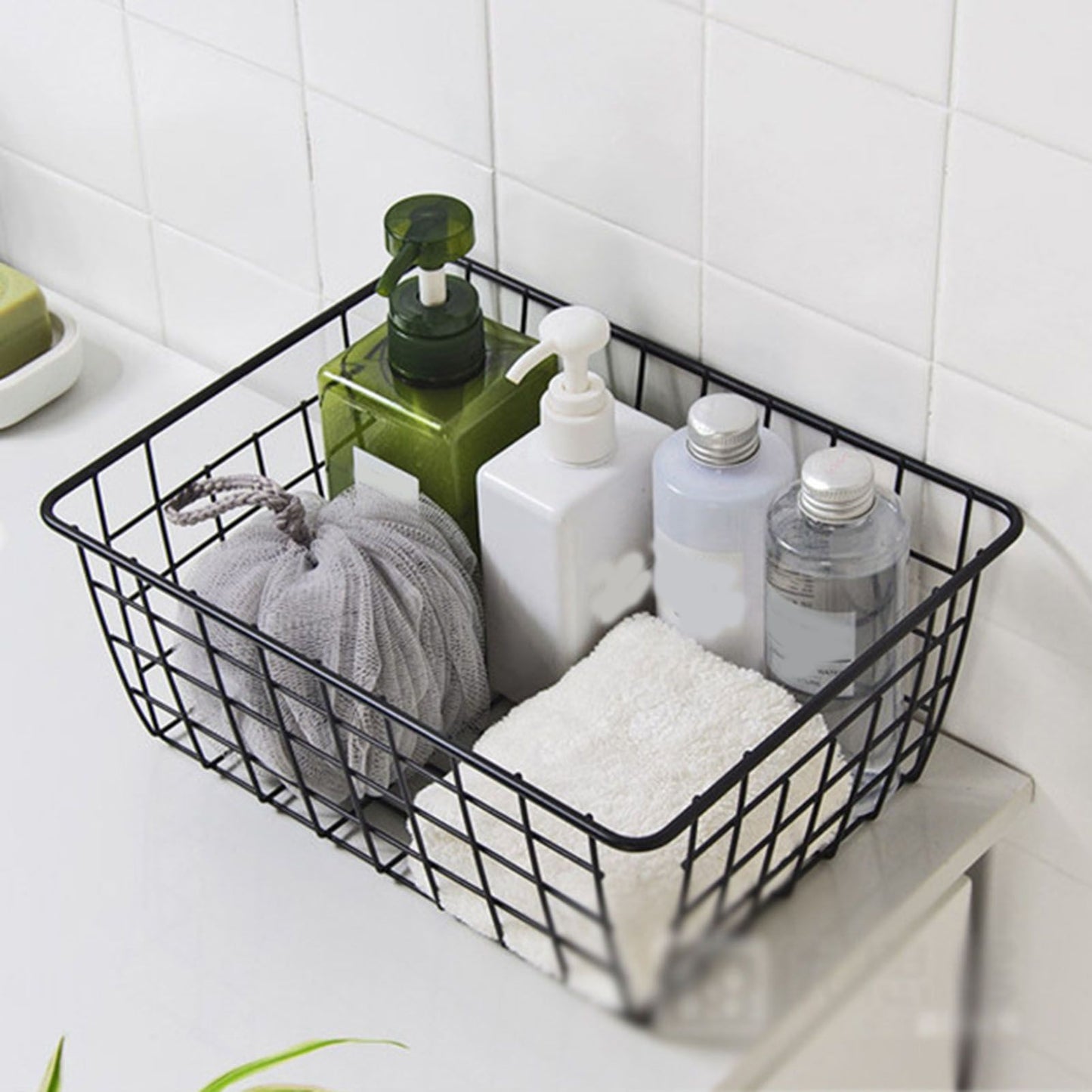 Wire Basket Hollow Breathable Large Multi Functional Iron Storage Basket for Underwear Snacks Fruits Toy Black