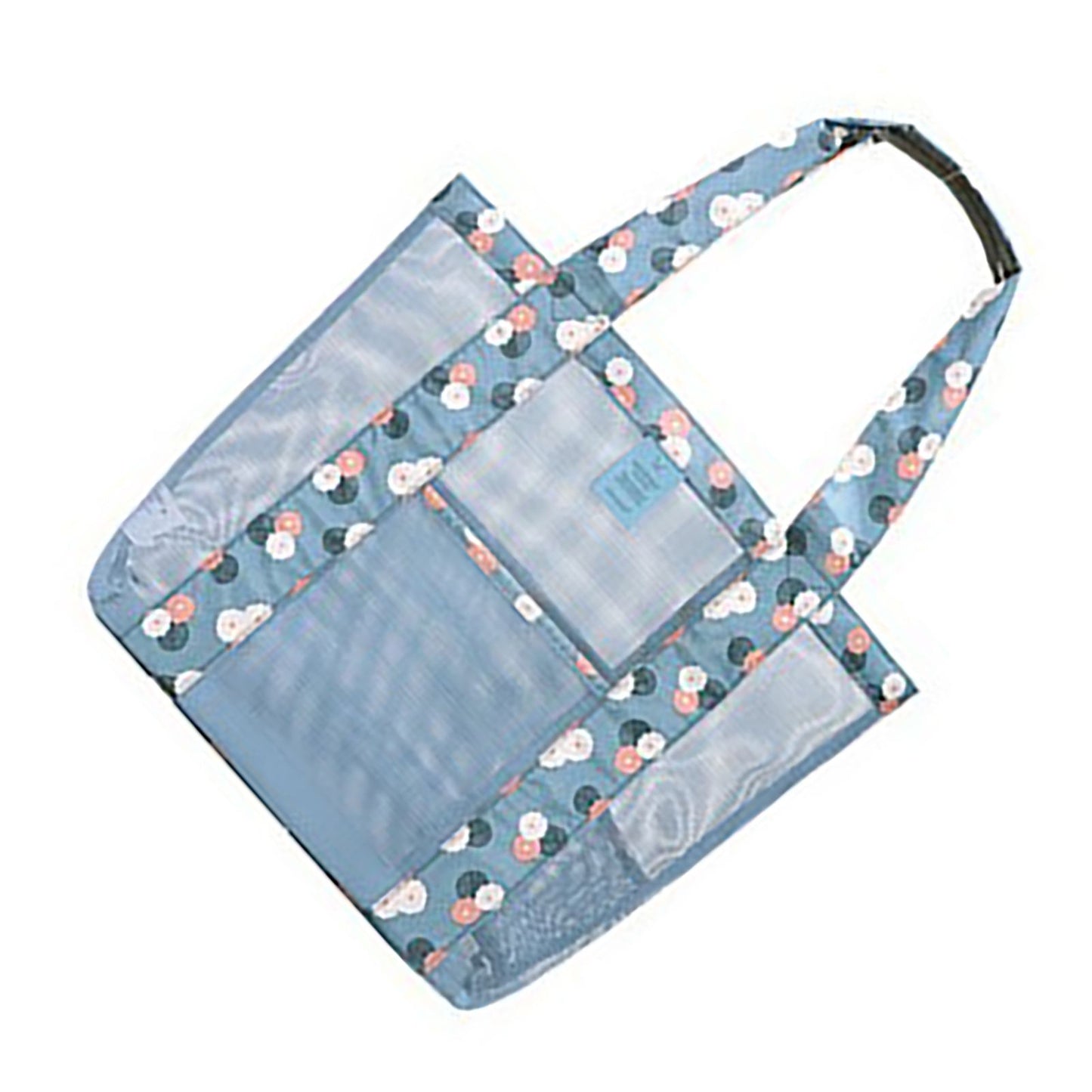 Beach Tote Waterproof Large Capacity Casual Oxford Cloth Women Mesh Handbag for Shopping Swimming Blue Flower