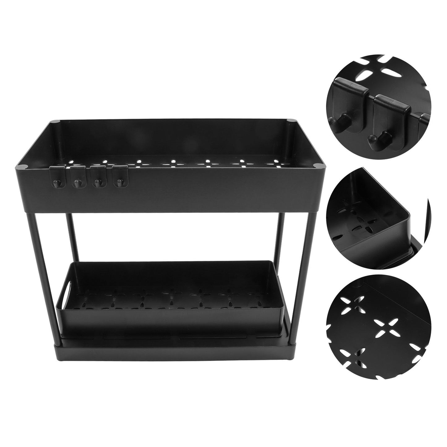 Slide Out Storage Basket Under Sink Organizer for Cabinet Sliding Drawers Countertop Pantry HIPS Black