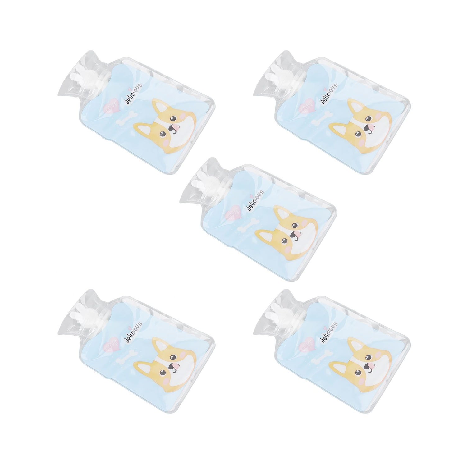 5Pcs Hot Water Bottle Bag Thickened Explosion Proof PVC Leakage Proof Wide Mouth Warm Water Bag Blue Dog Pattern