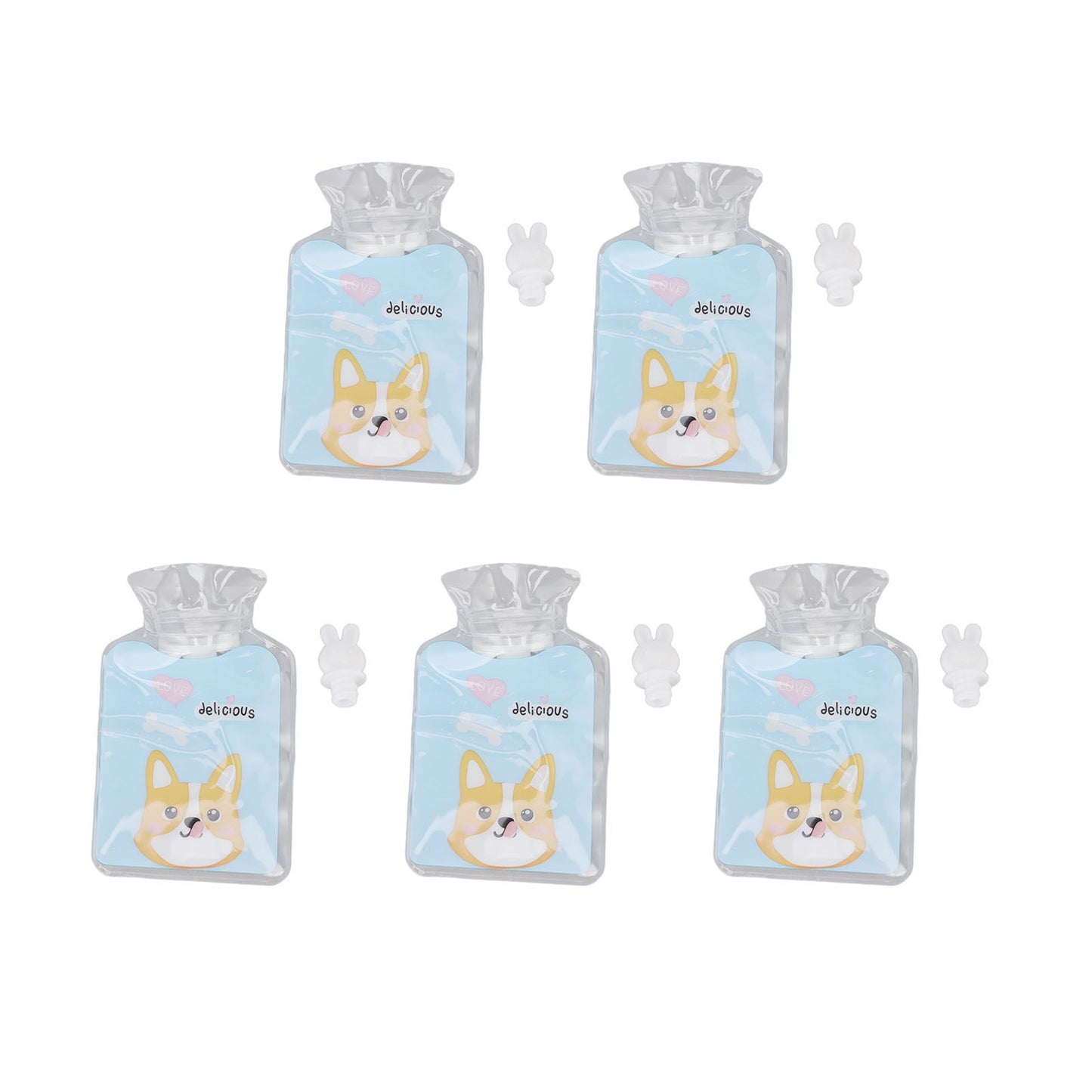 5Pcs Hot Water Bottle Bag Thickened Explosion Proof PVC Leakage Proof Wide Mouth Warm Water Bag Blue Dog Pattern