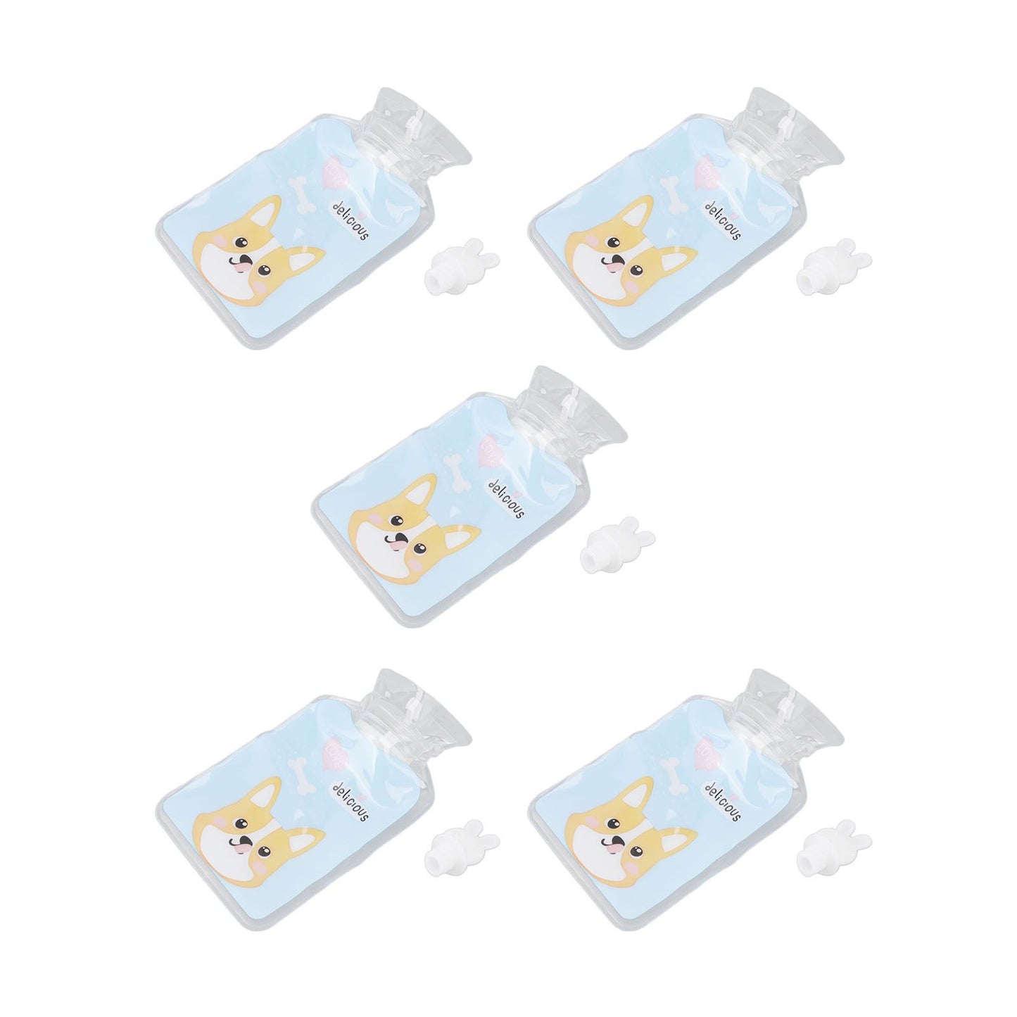 5Pcs Hot Water Bottle Bag Thickened Explosion Proof PVC Leakage Proof Wide Mouth Warm Water Bag Blue Dog Pattern