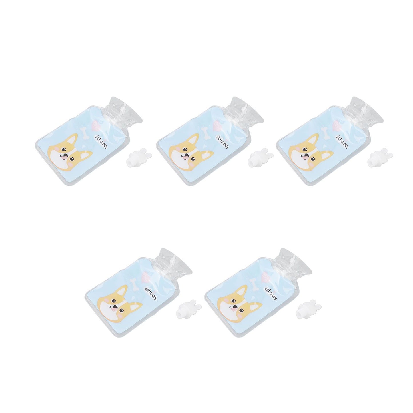 5Pcs Hot Water Bottle Bag Thickened Explosion Proof PVC Leakage Proof Wide Mouth Warm Water Bag Blue Dog Pattern