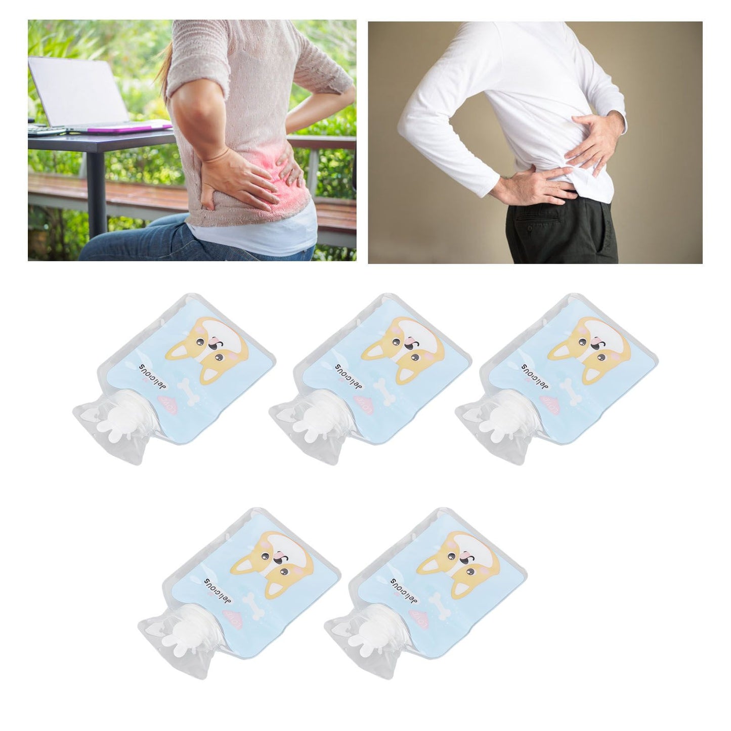 5Pcs Hot Water Bottle Bag Thickened Explosion Proof PVC Leakage Proof Wide Mouth Warm Water Bag Blue Dog Pattern
